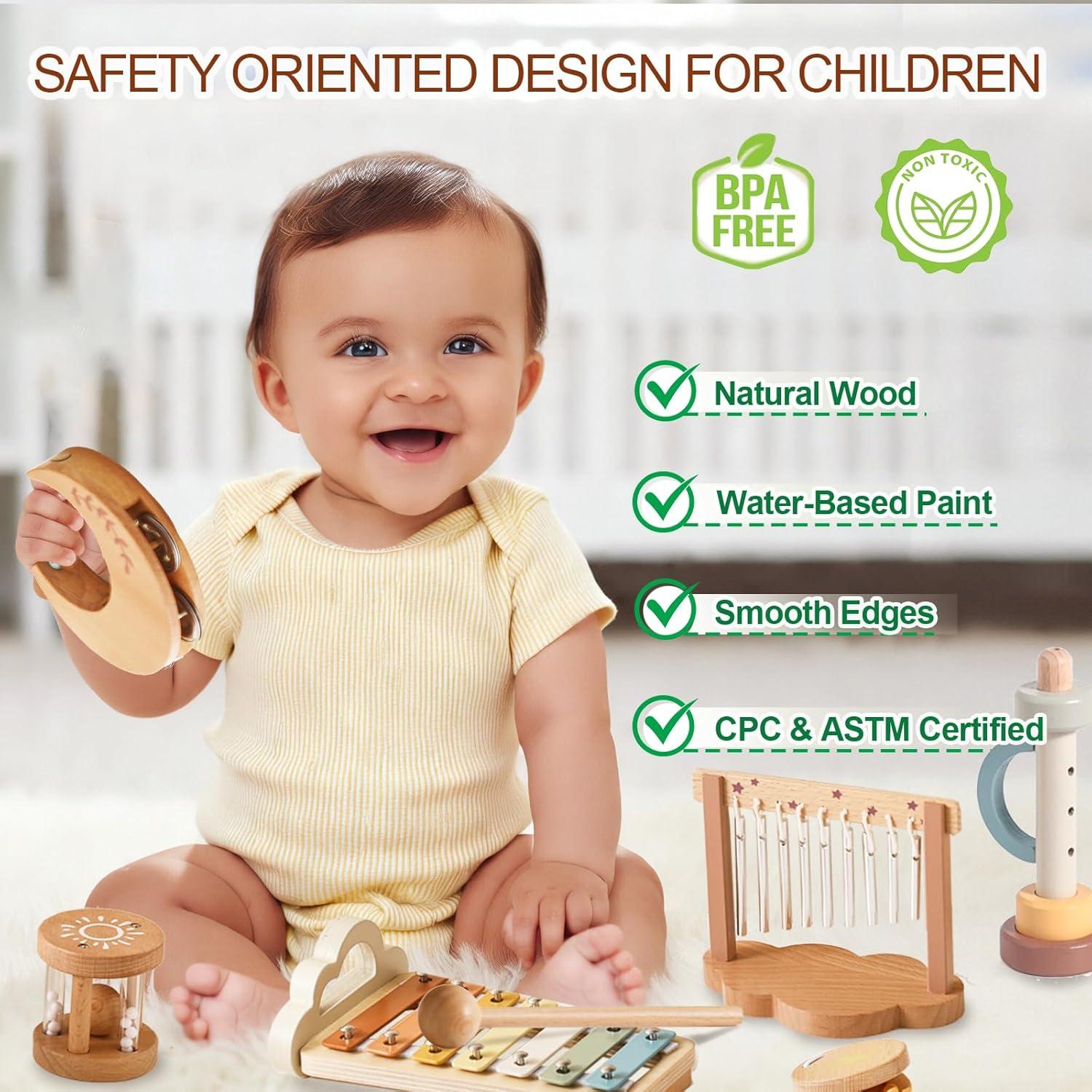 Set de Instrumentos Musicales Montessori Smartwo - Juguetes de Madera para Bebés 18+ Meses