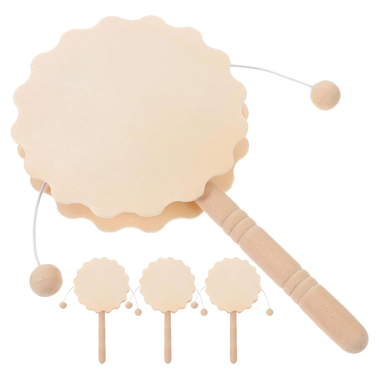 4 Tambores Sonajeros de Madera Sin Pintar Ciieeo 17x9cm