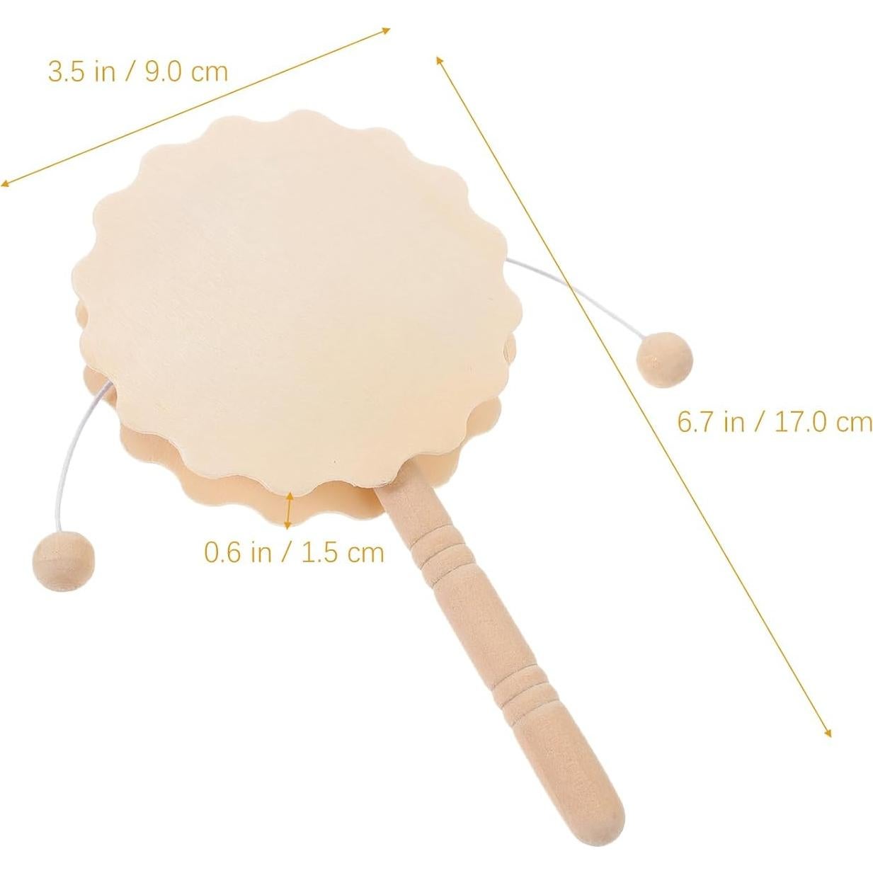 4 Tambores Sonajeros de Madera Sin Pintar Ciieeo 17x9cm