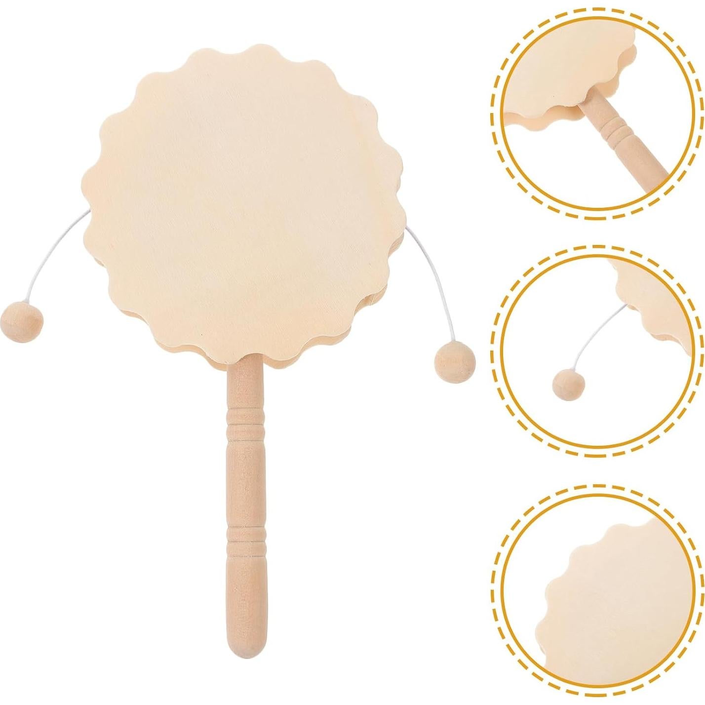 4 Tambores Sonajeros de Madera Sin Pintar Ciieeo 17x9cm