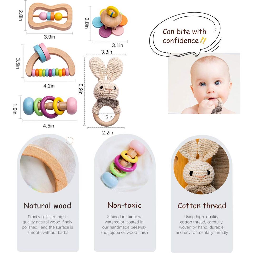 Set de Sonajeros de Madera Montessori Let's Make 5 Piezas