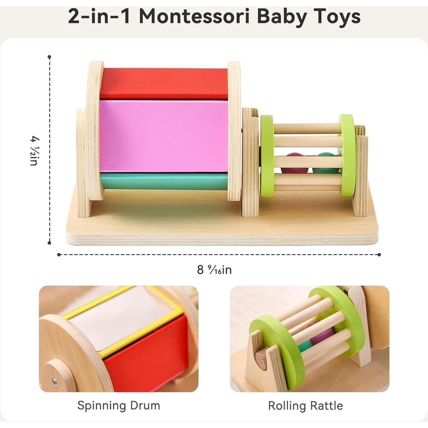 Juguete Montessori 2-en-1 IEATFO Tambor y Sonajero Madera