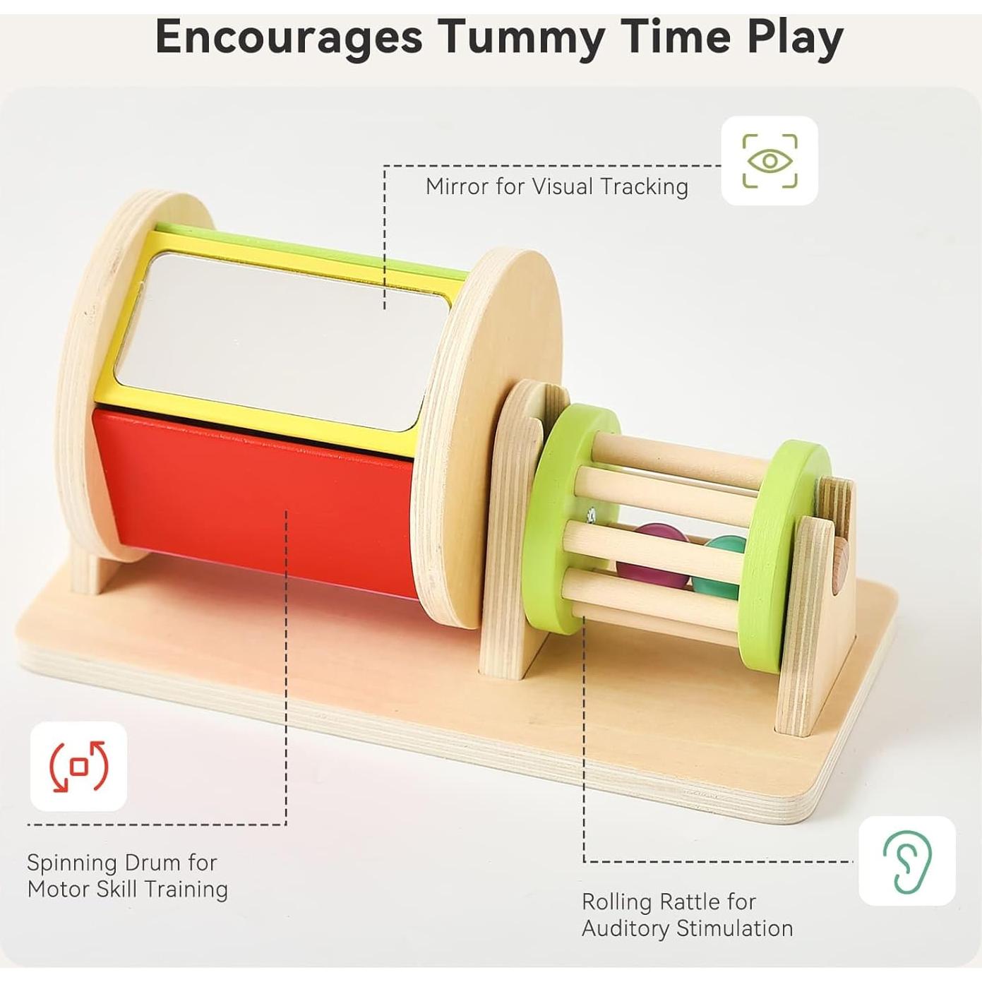 Juguete Montessori 2-en-1 IEATFO Tambor y Sonajero Madera