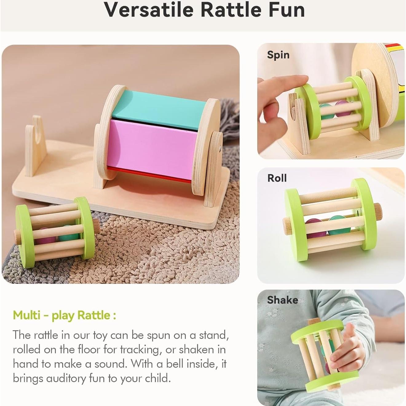 Juguete Montessori 2-en-1 IEATFO Tambor y Sonajero Madera