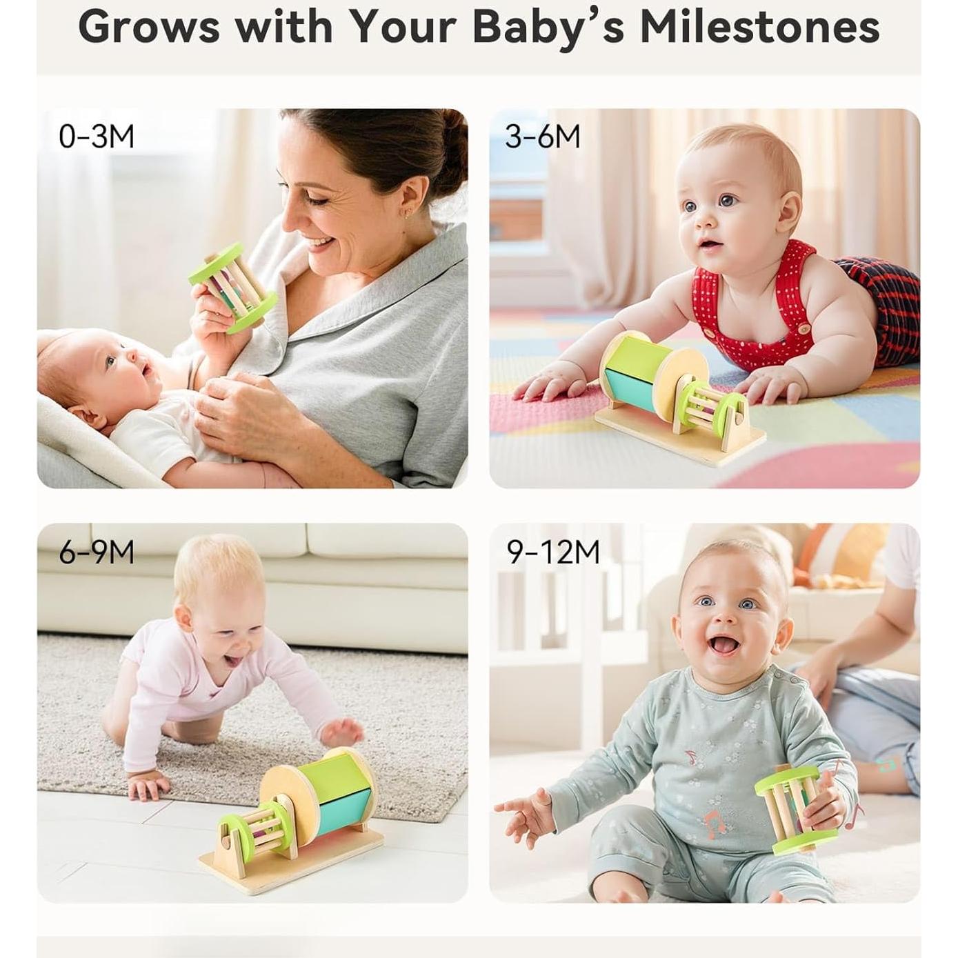 Juguete Montessori 2-en-1 IEATFO Tambor y Sonajero Madera