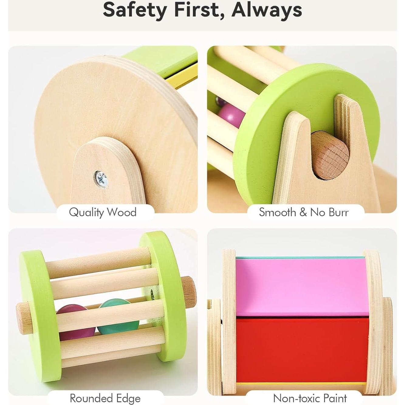 Juguete Montessori 2-en-1 IEATFO Tambor y Sonajero Madera