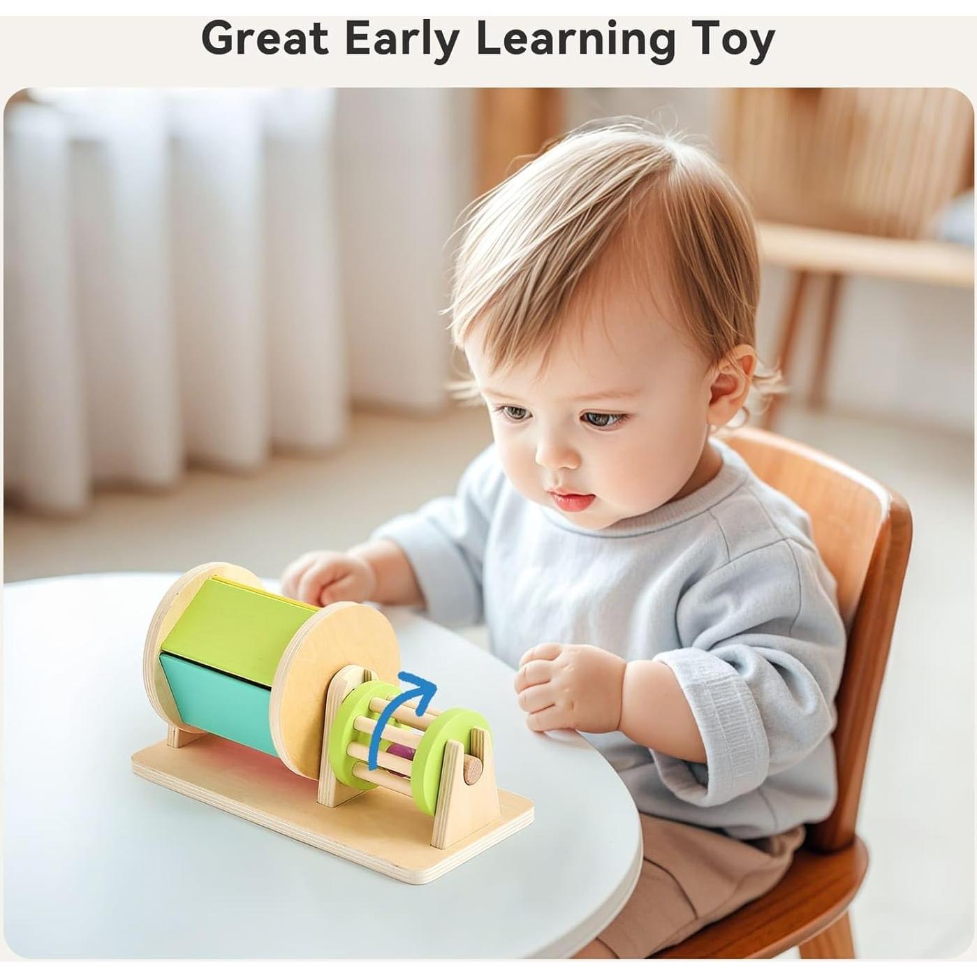 Juguete Montessori 2-en-1 IEATFO Tambor y Sonajero Madera