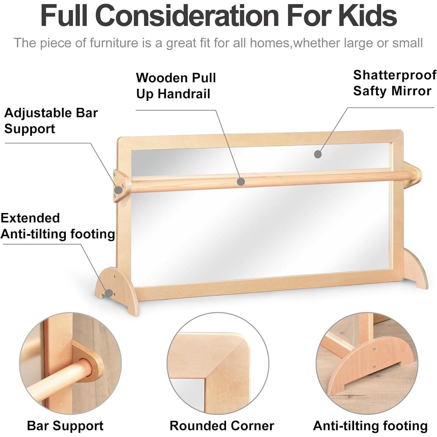 Espejo Montessori KRAND con Barra de Seguridad 115.8x57.9cm