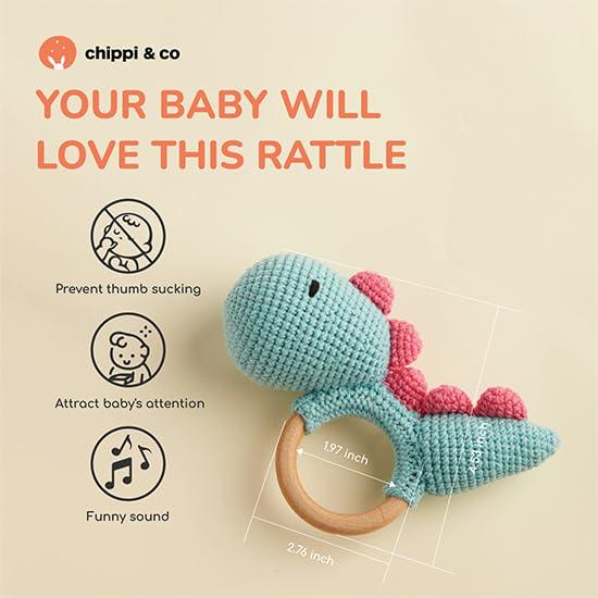 Sonajero de Madera Chippi & Co Doodoo Dinosaurio Azul
