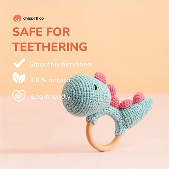Sonajero de Madera Chippi & Co Doodoo Dinosaurio Azul