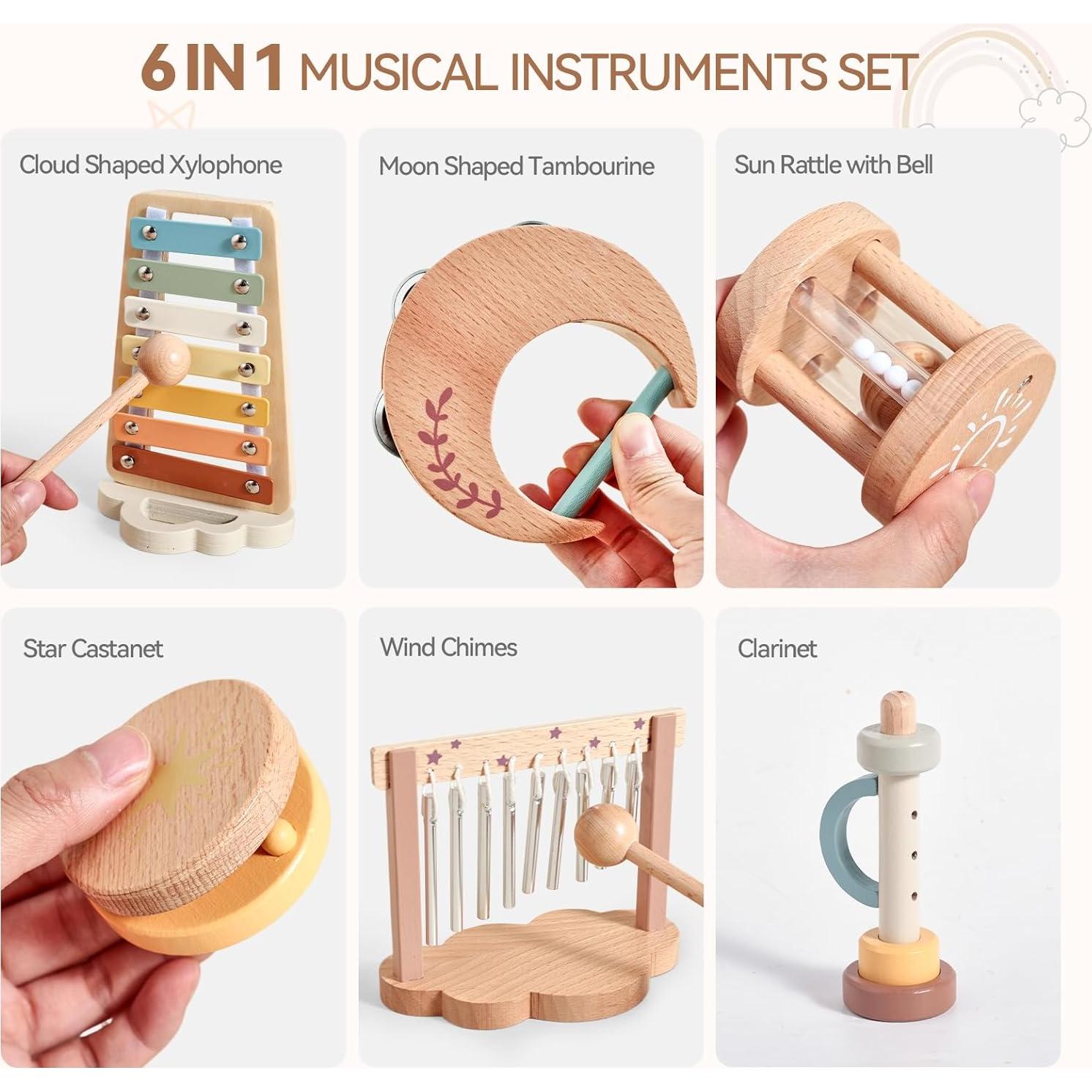 Juego de Instrumentos Musicales de Madera Promise Babe para Niños