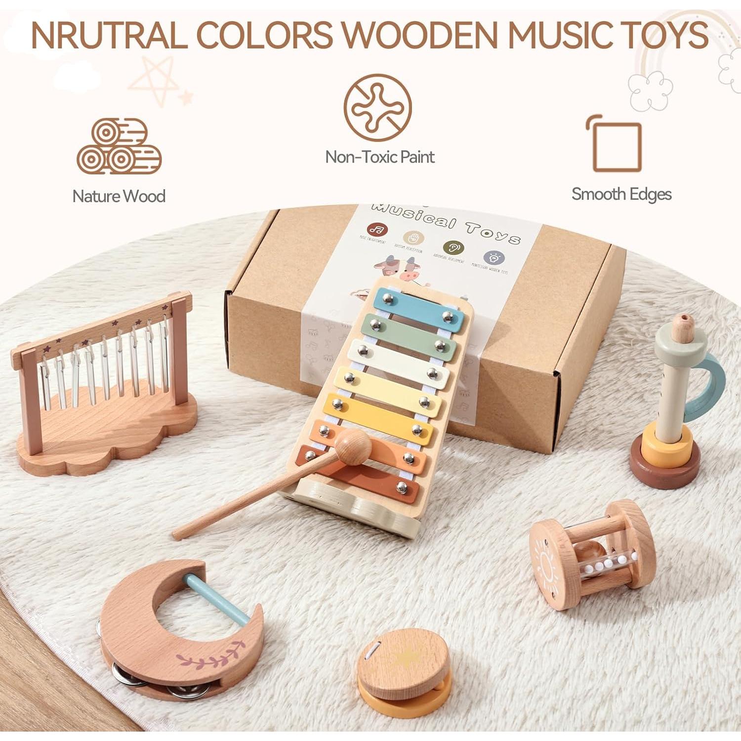 Juego de Instrumentos Musicales de Madera Promise Babe para Niños