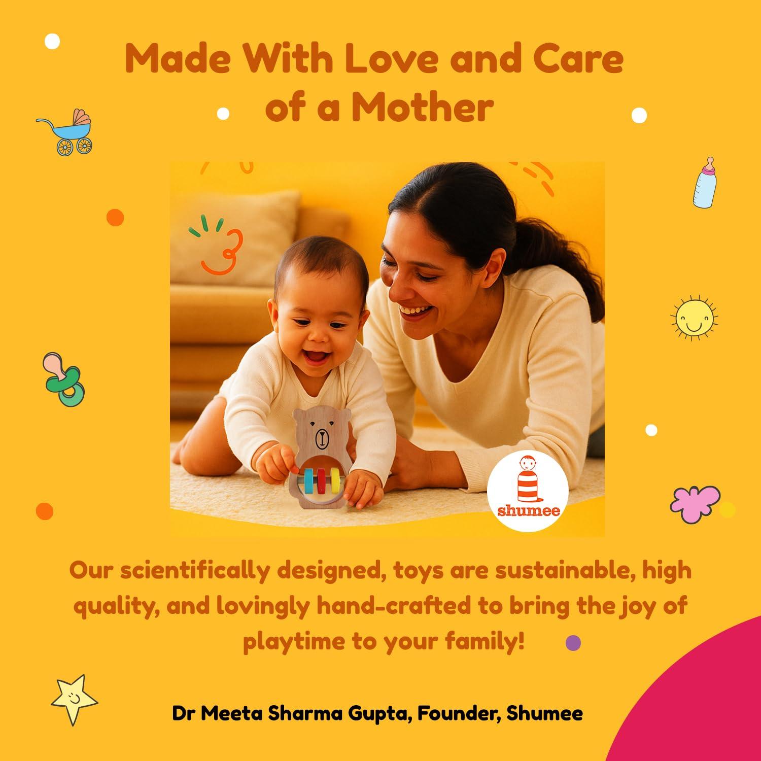 Sonajero y Mordedor de Madera Shumee Oso para Bebés - Seguro y Ligero