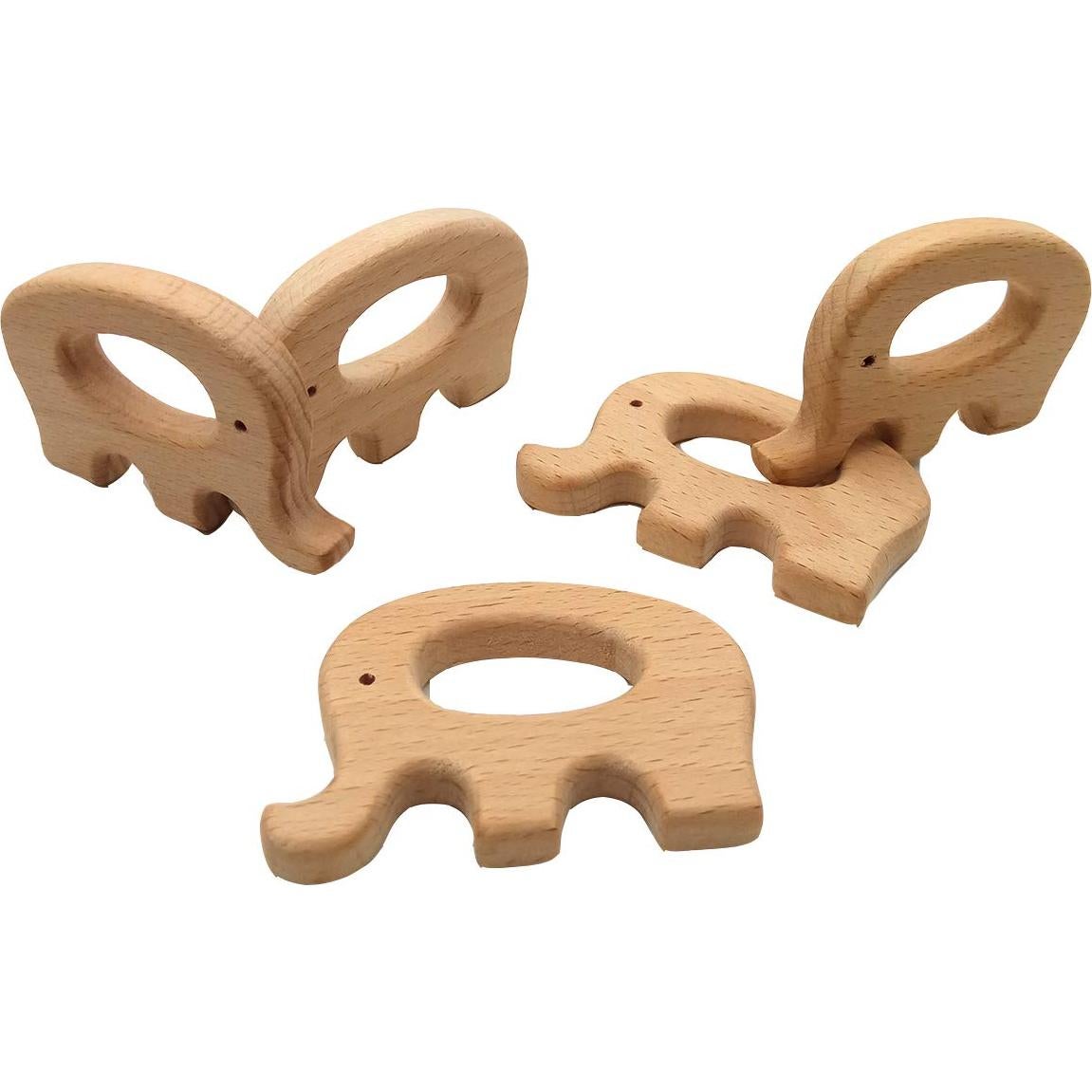 10 Juguetes de Madera Natural Elefante para Decoración y Mordedores