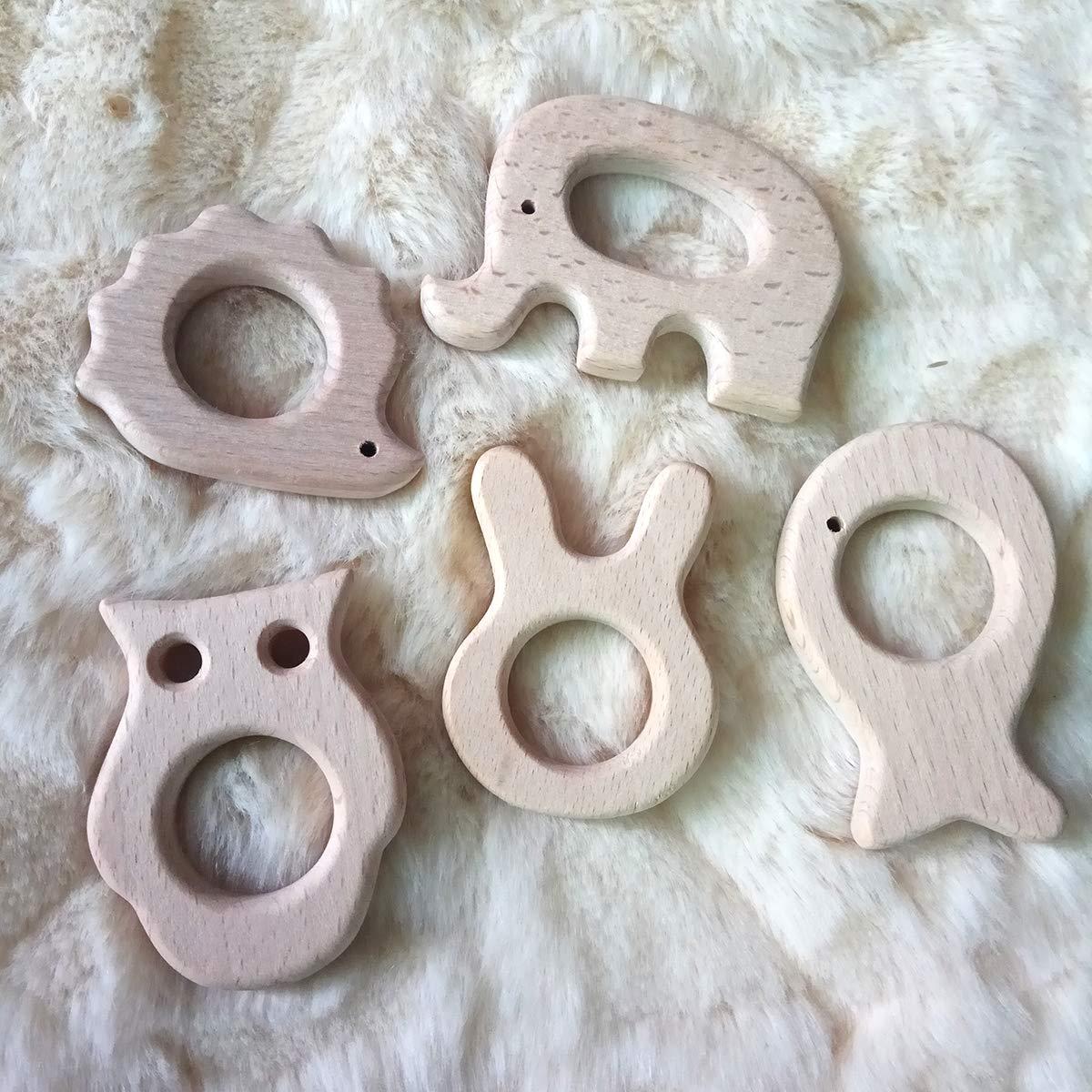 10 Juguetes de Madera Natural Elefante para Decoración y Mordedores