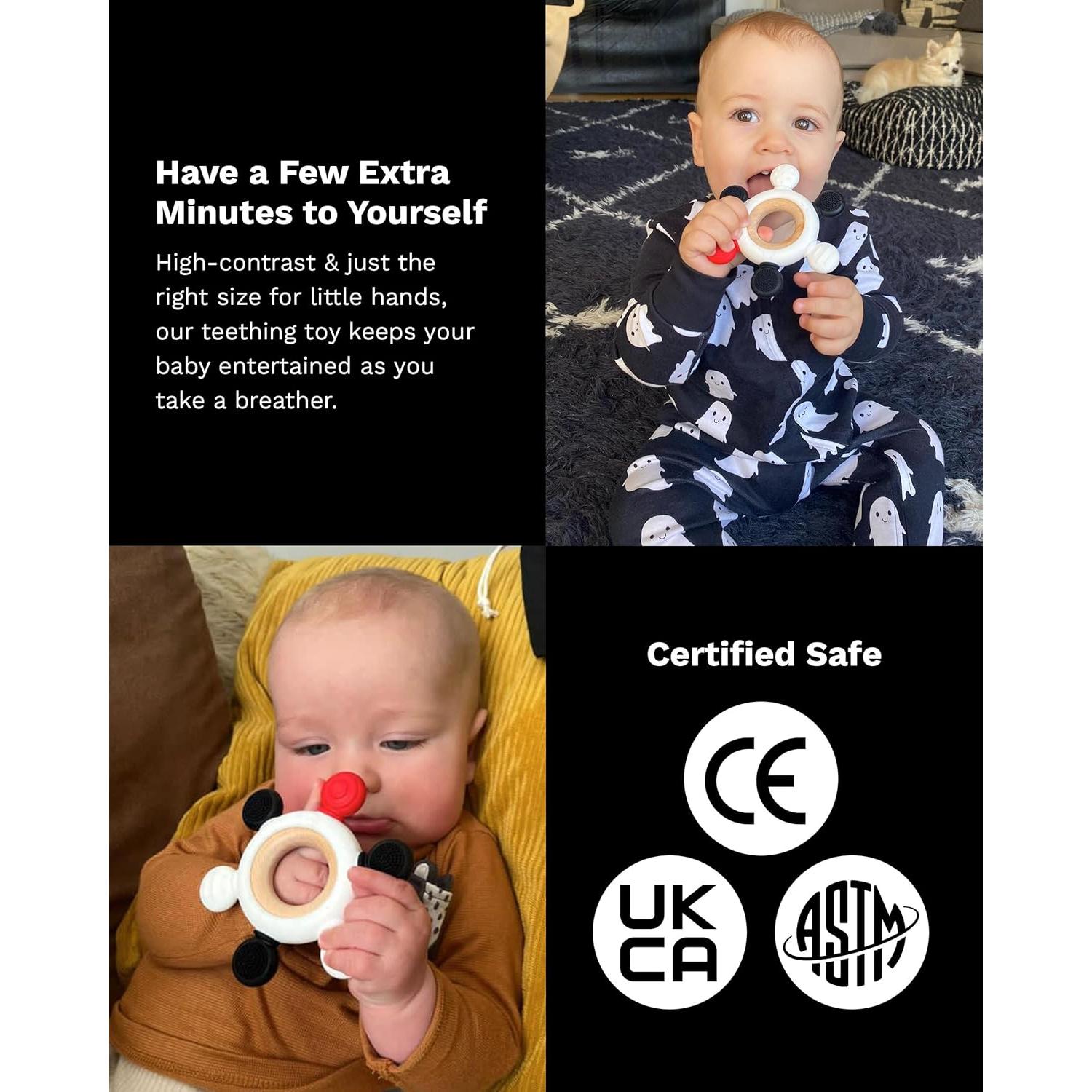 Anillo de Mordedor Samuel - Madera de Haya y Silicona - Rojo, Negro, Blanco