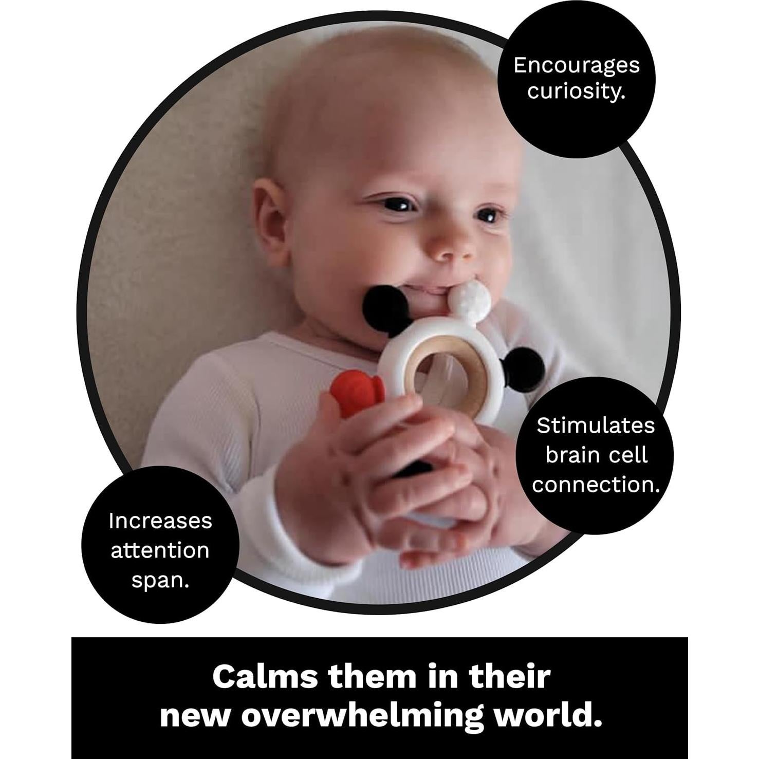 Anillo de Mordedor Samuel - Madera de Haya y Silicona - Rojo, Negro, Blanco