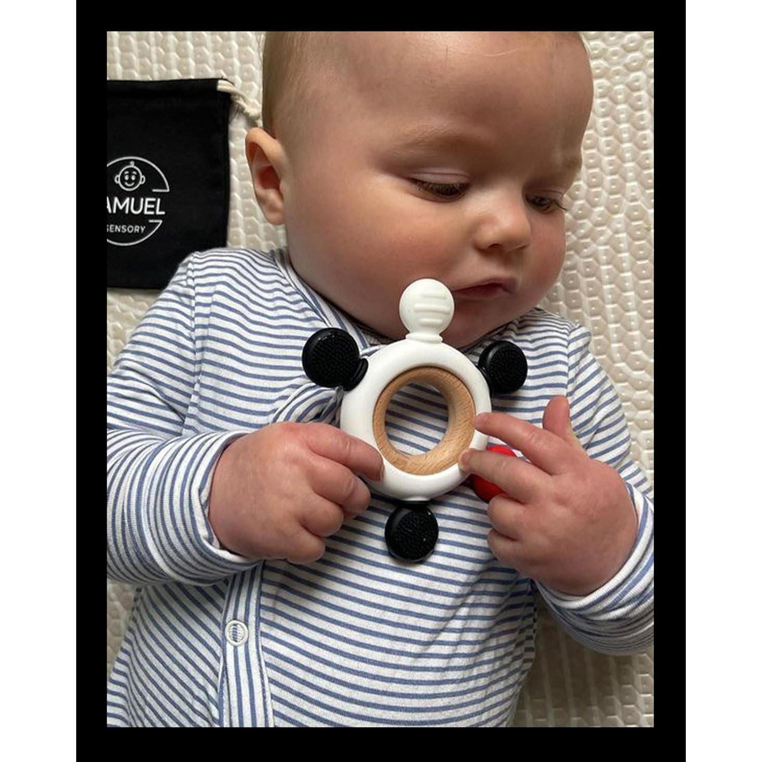 Anillo de Mordedor Samuel - Madera de Haya y Silicona - Rojo, Negro, Blanco