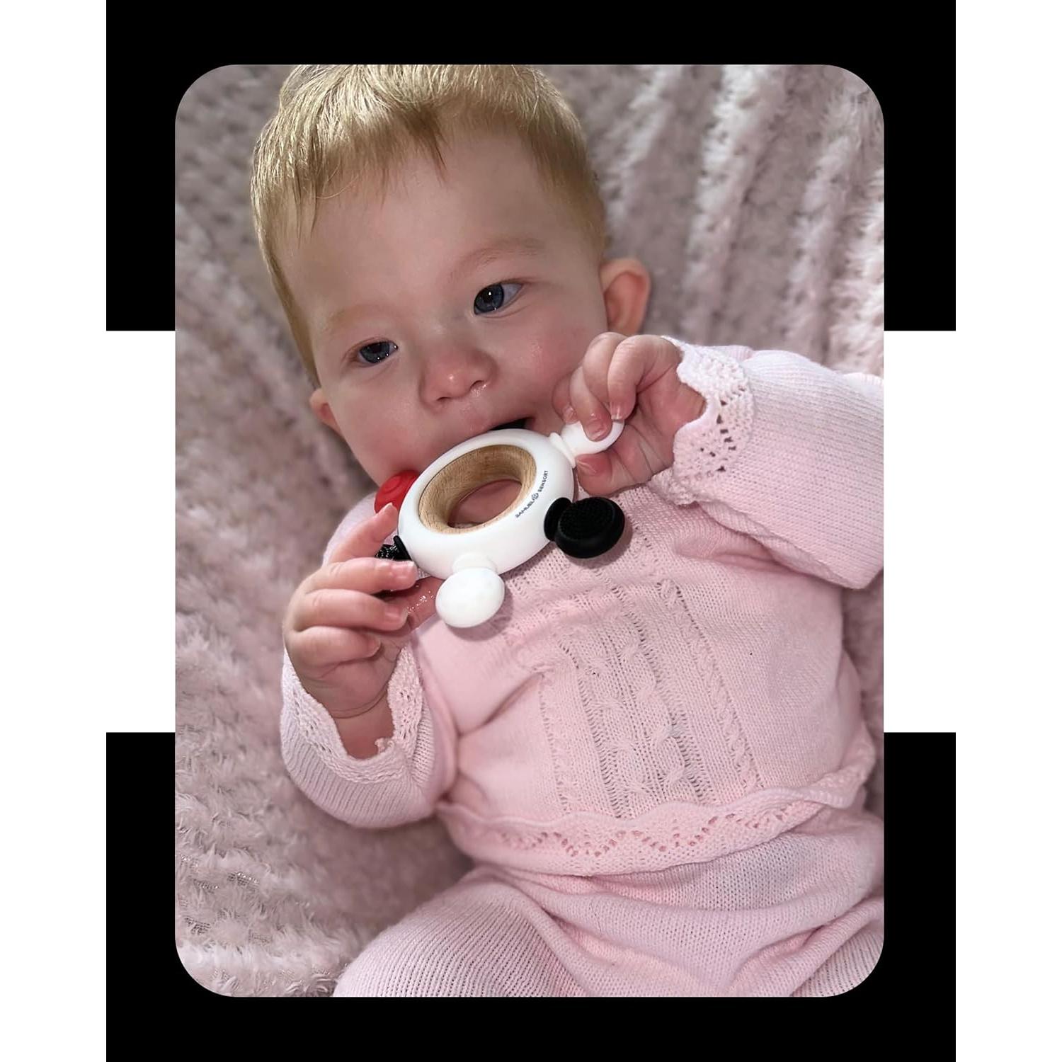 Anillo de Mordedor Samuel - Madera de Haya y Silicona - Rojo, Negro, Blanco