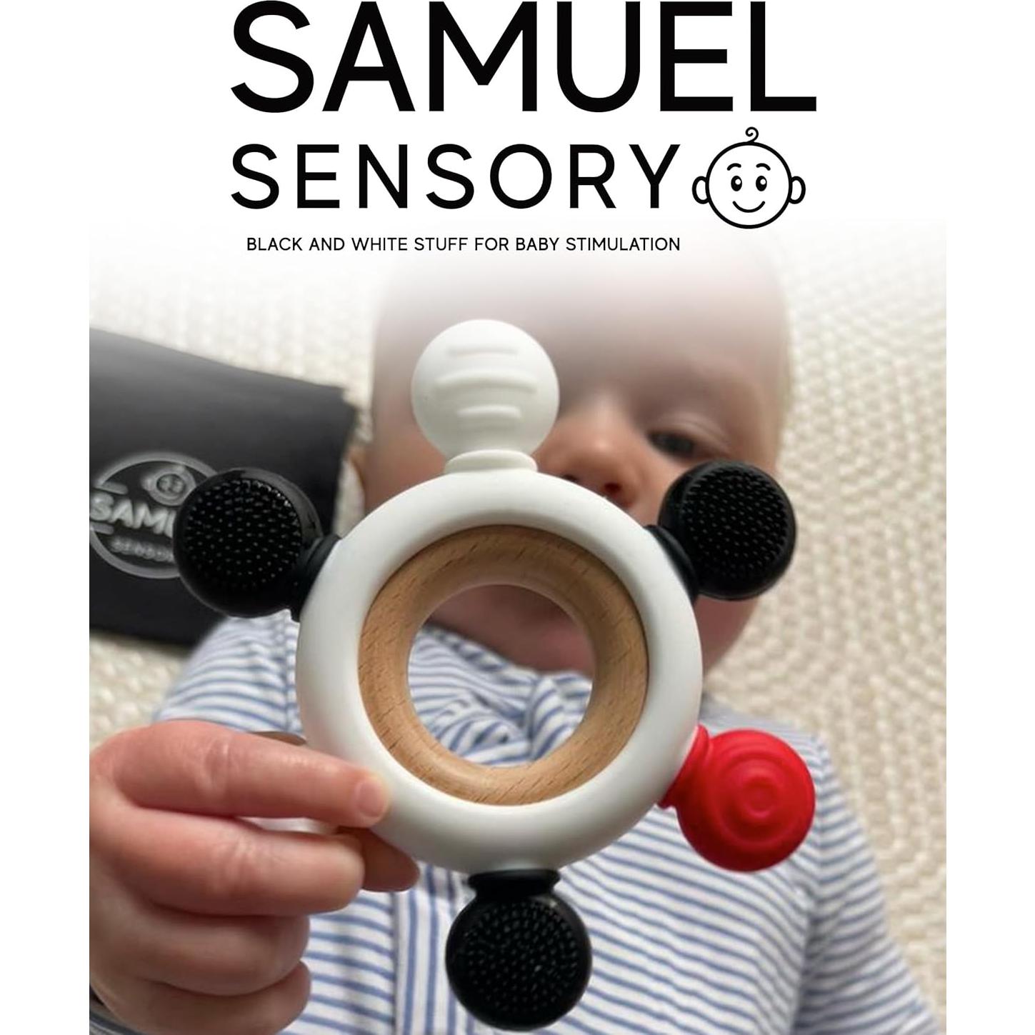 Anillo de Mordedor Samuel - Madera de Haya y Silicona - Rojo, Negro, Blanco