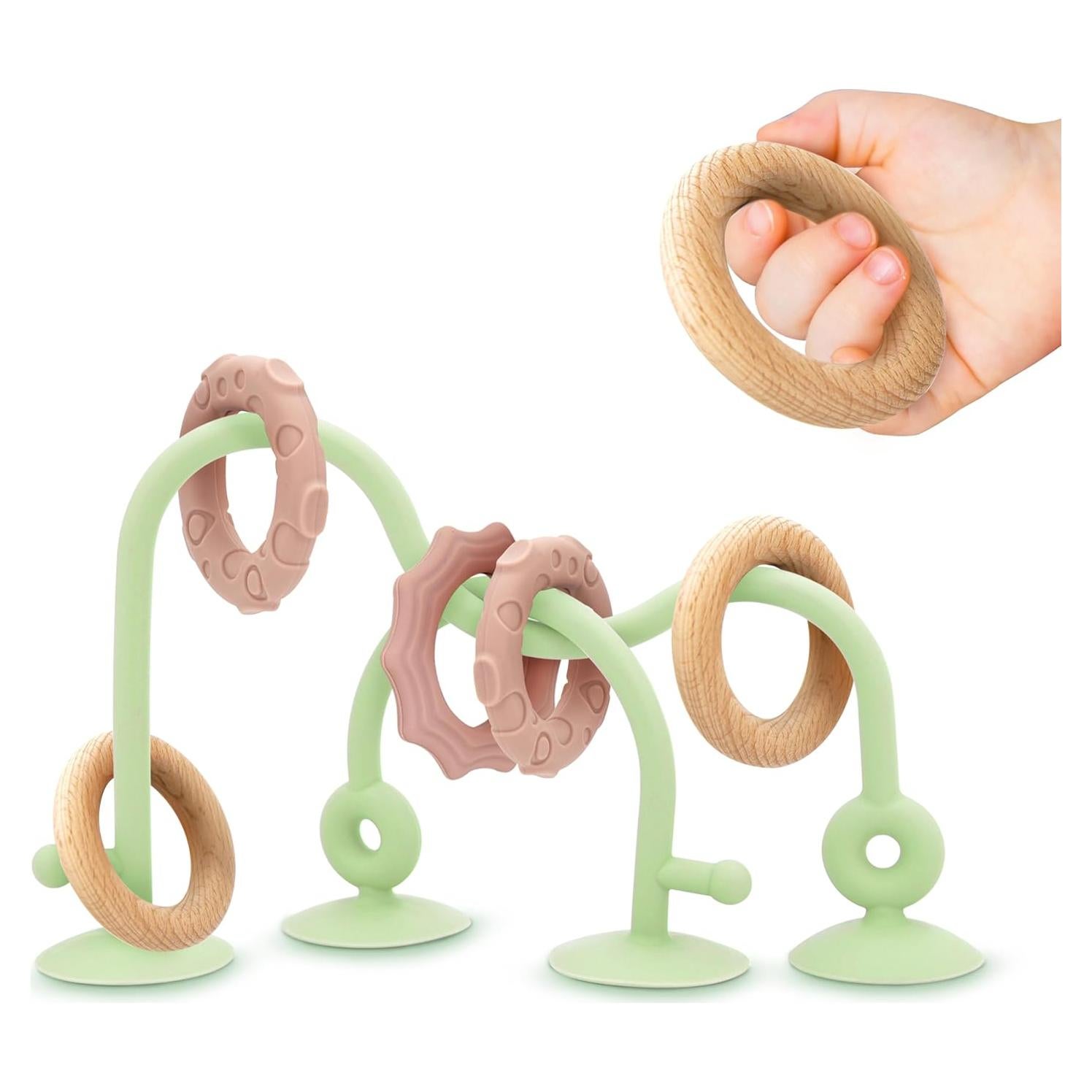 Juguete de Baño Sensorial Verde Menta - Silicona y Madera