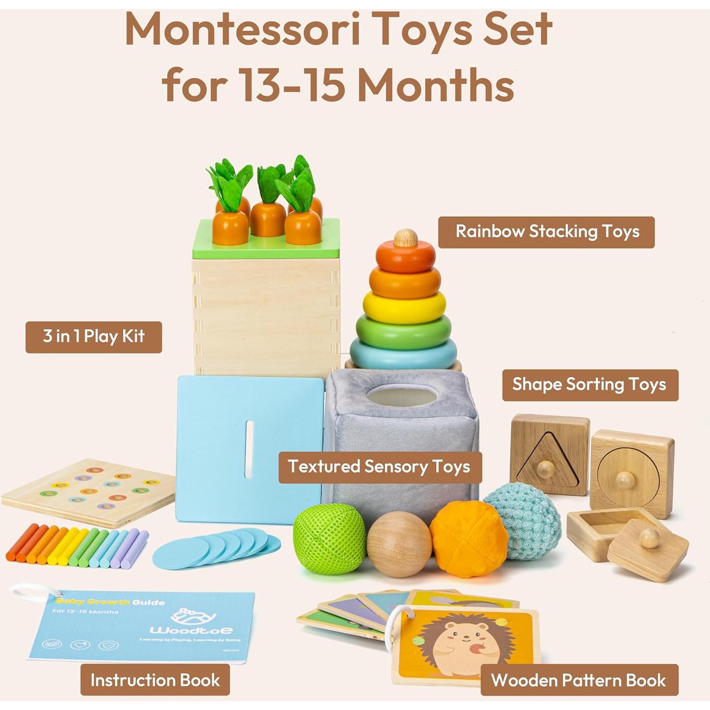 Juguetes Montessori Woodtoe 36 PCS para Niños 1+ Años