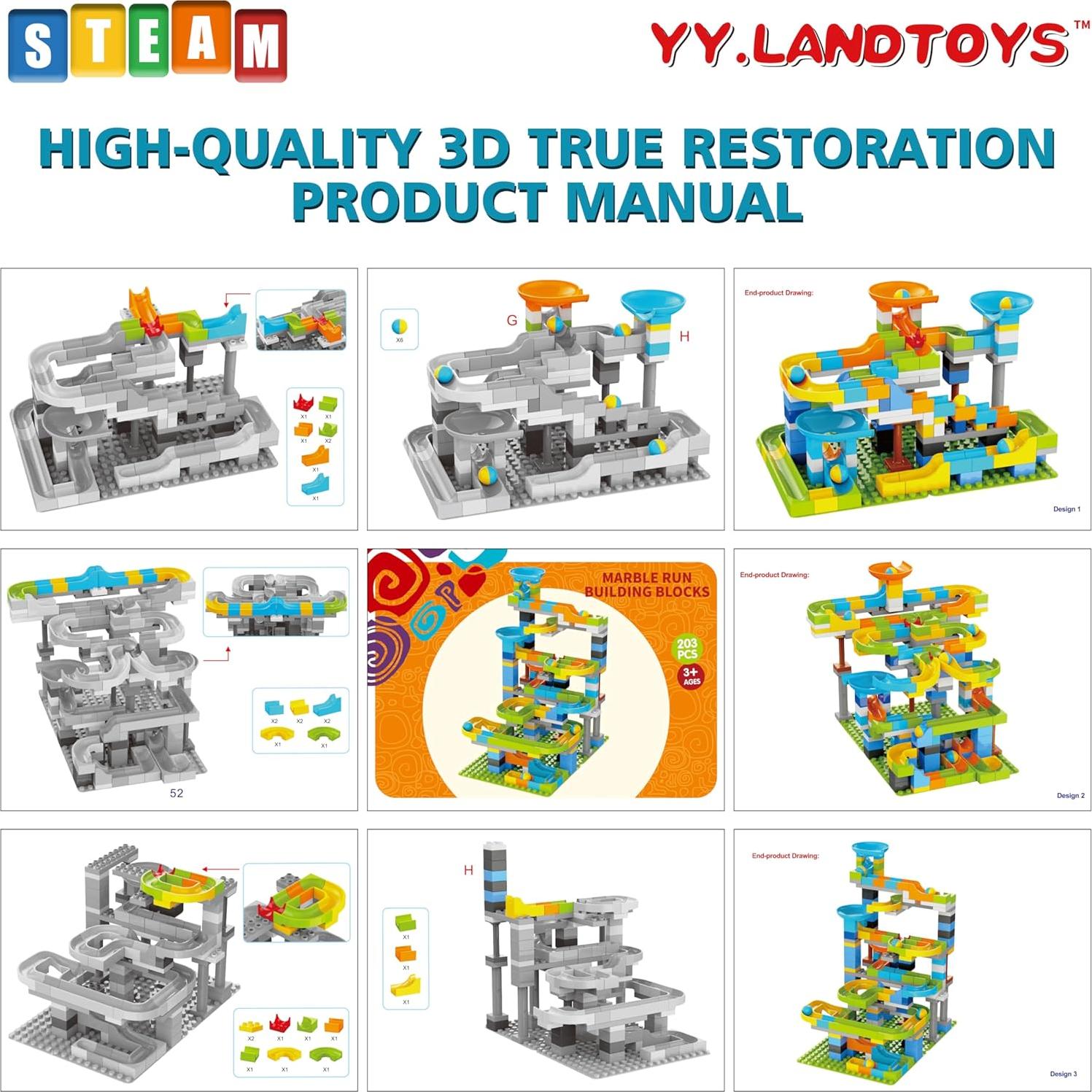 Pista de Canicas 3en1 YY LANDTOYS 203 Piezas STEM 3+