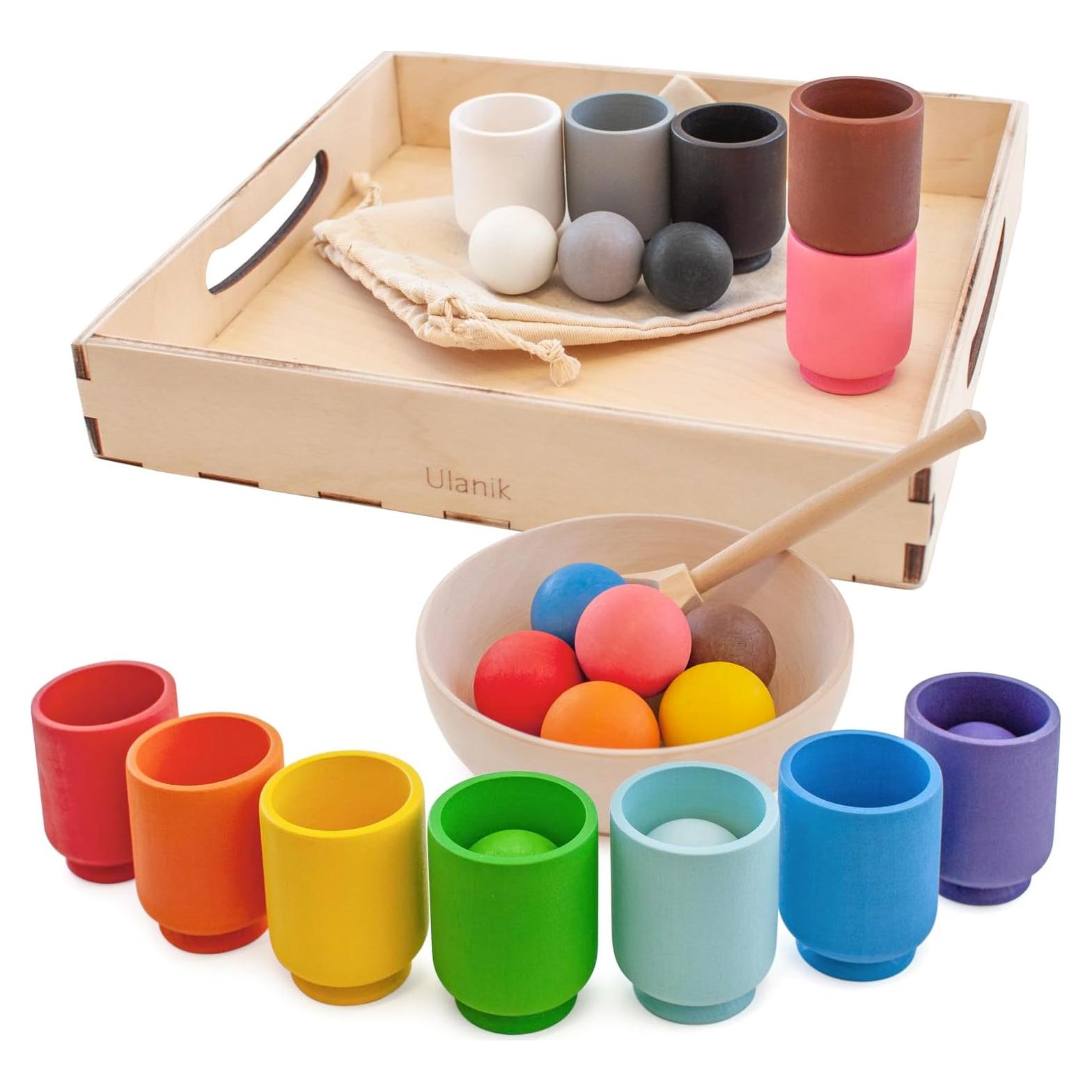 Juguete Montessori Ulanik Bolas en Tazas 12 meses+ Madera