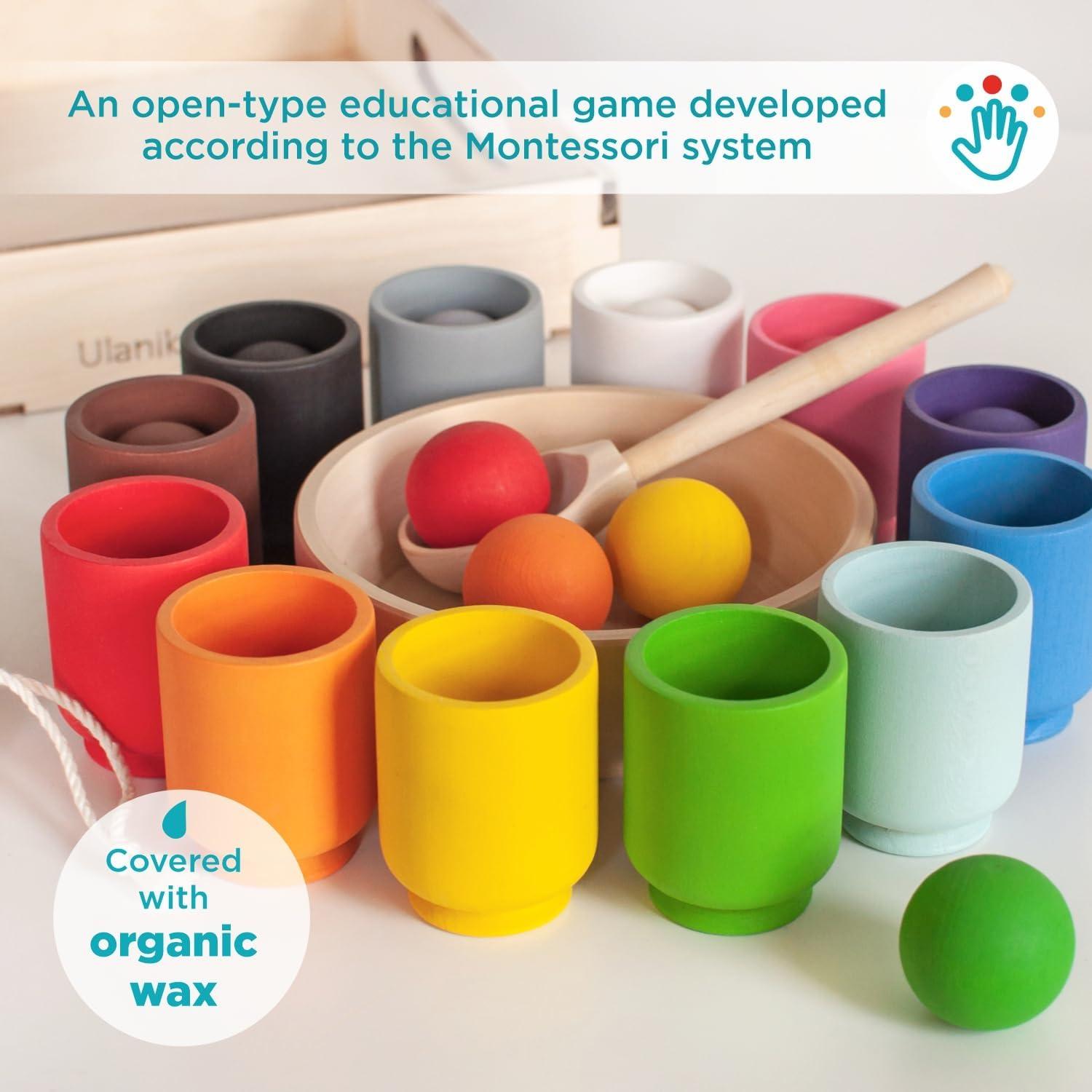 Juguete Montessori Ulanik Bolas en Tazas 12 meses+ Madera