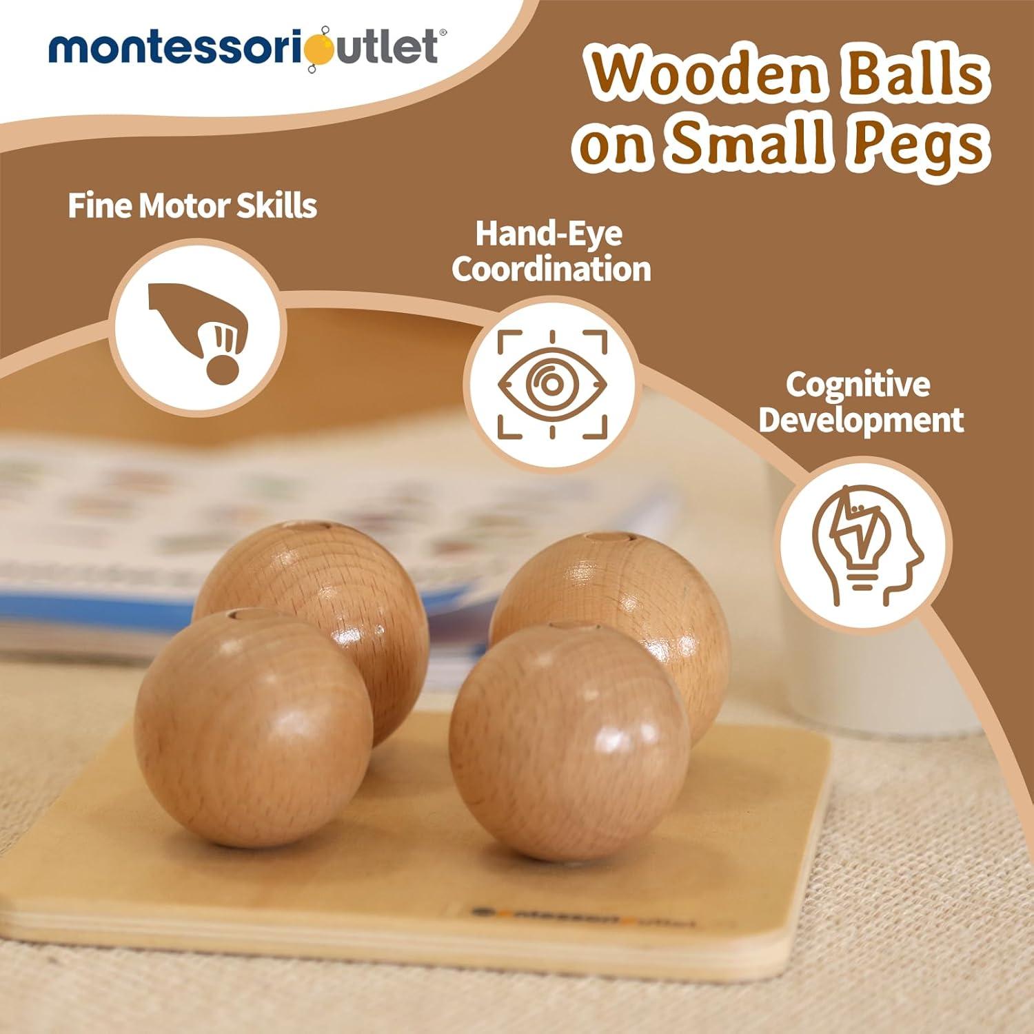 Bolas de Madera en Clavos Pequeños Montessori Outlet 0-3 Años