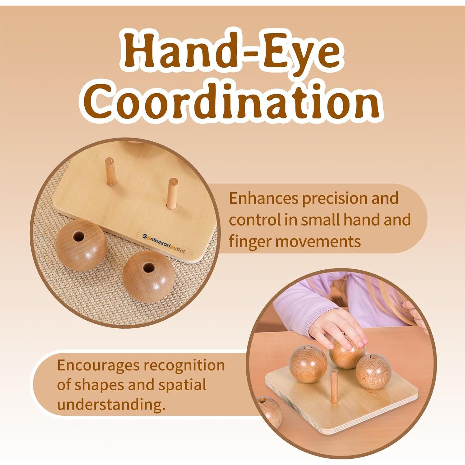 Bolas de Madera en Clavos Pequeños Montessori Outlet 0-3 Años