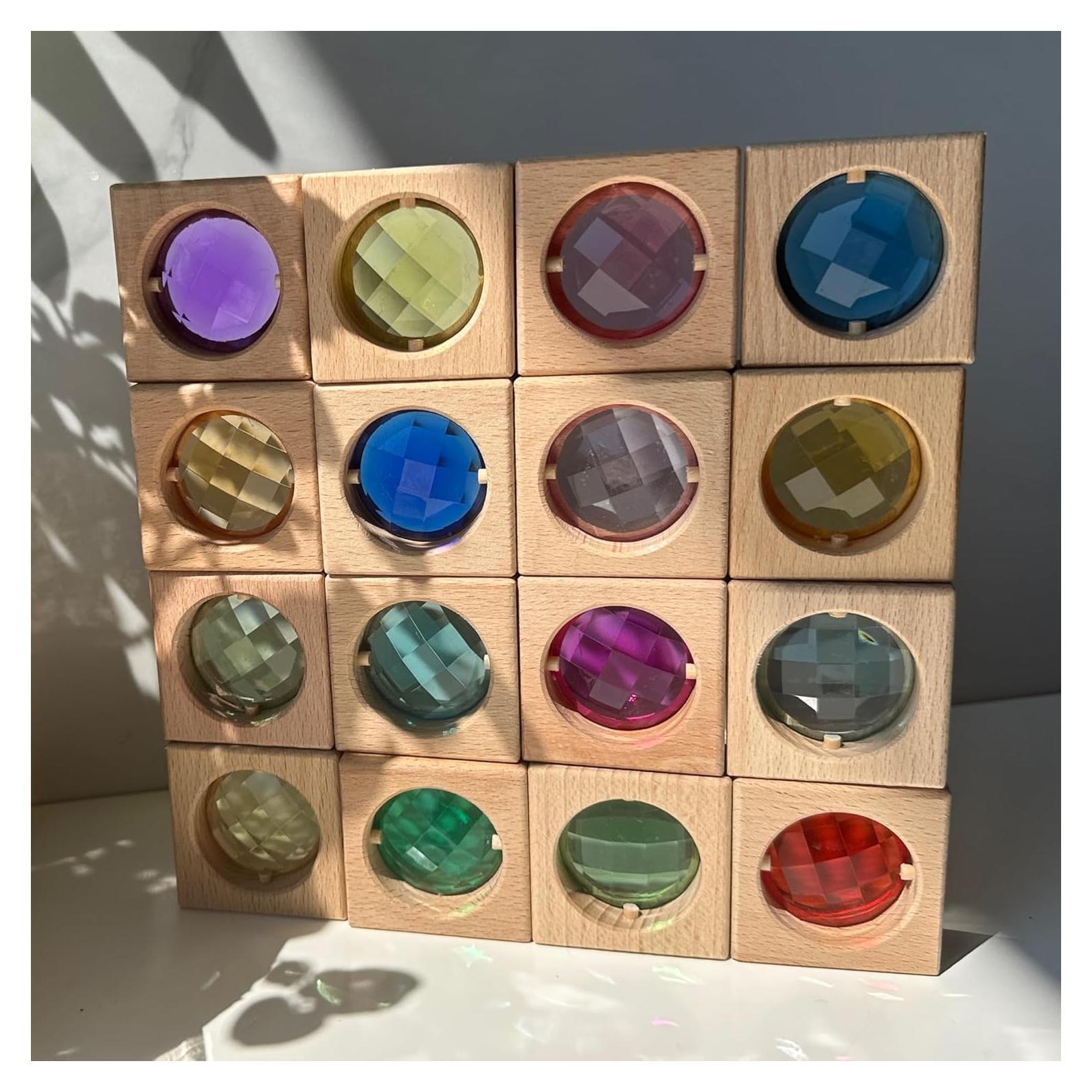 16PCS Bloques de Gemas de Acrílico y Madera KOAICS - Juguetes Educativos