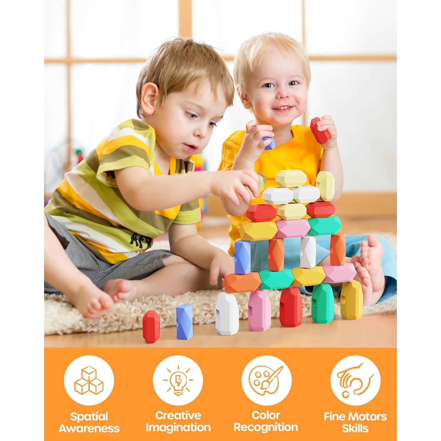 D-FantiX Juguetes Montessori 39 Piezas Rocas de Silicona