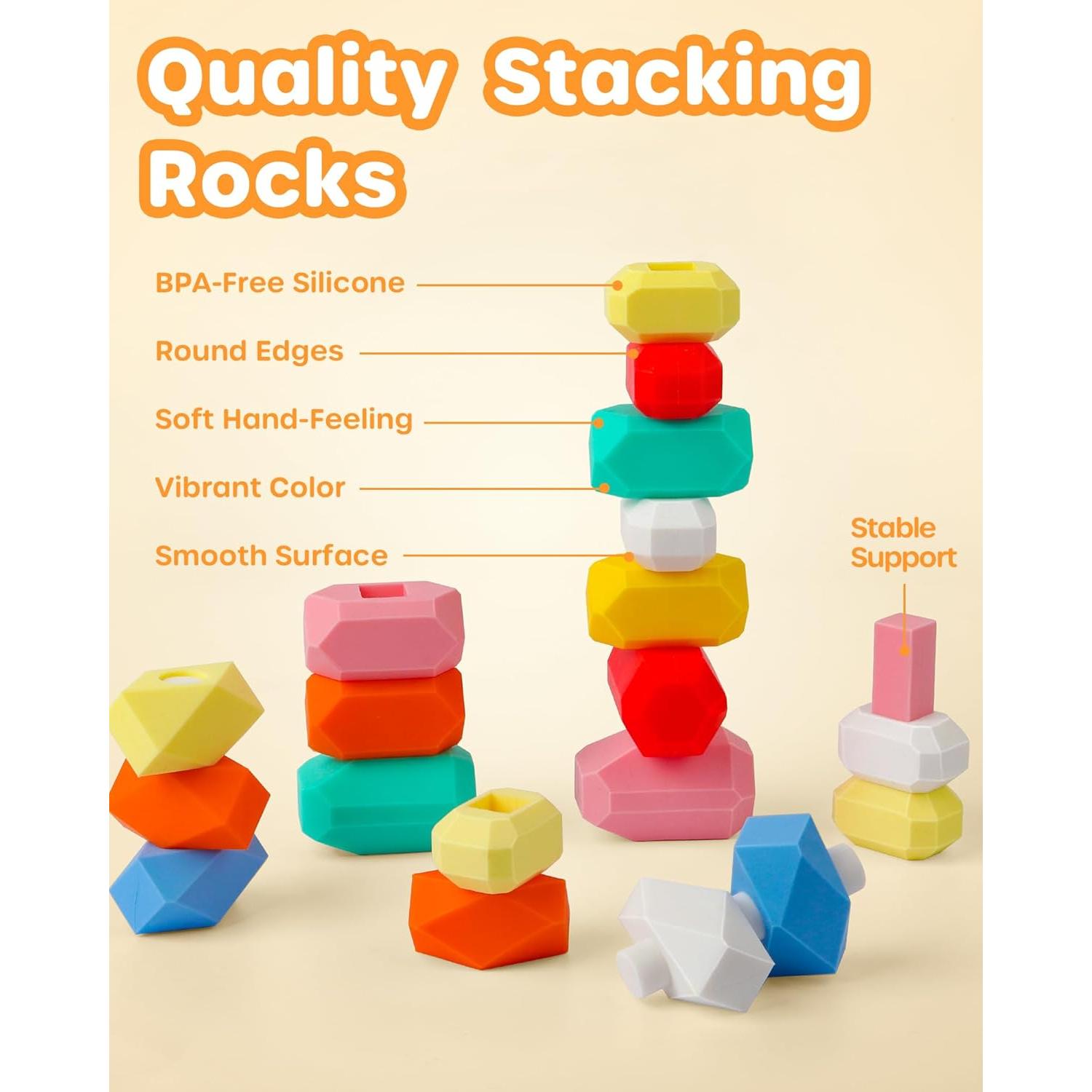 D-FantiX Juguetes Montessori 39 Piezas Rocas de Silicona