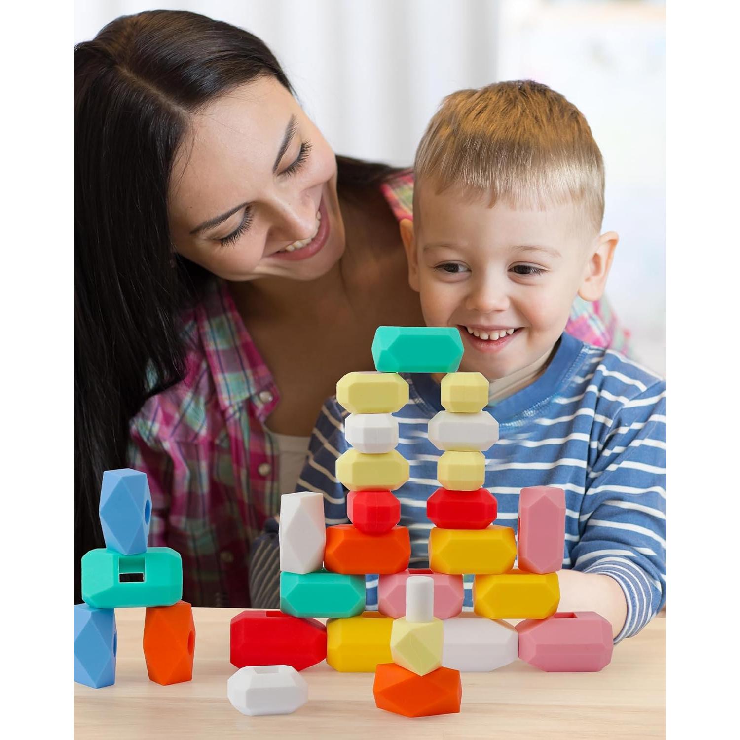 D-FantiX Juguetes Montessori 39 Piezas Rocas de Silicona