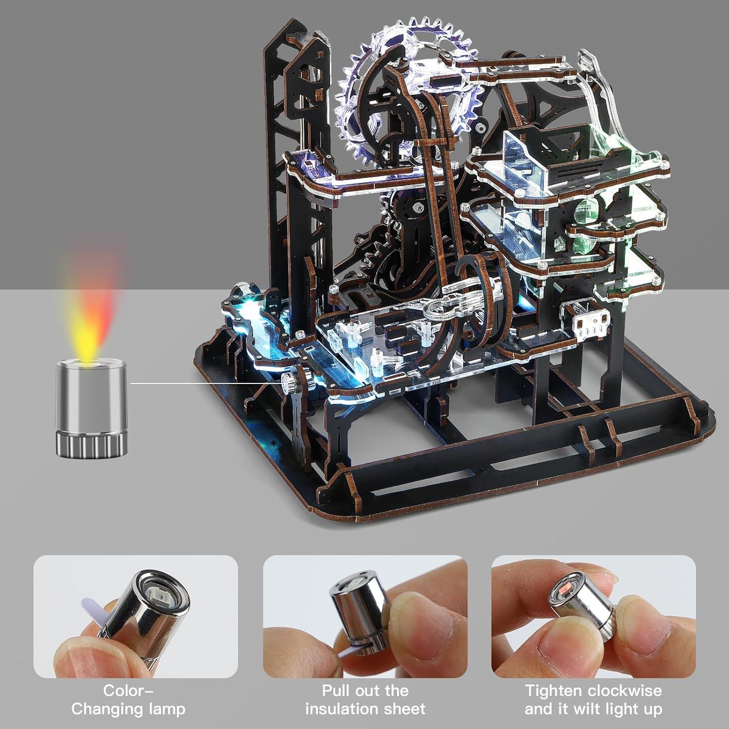 Rompecabezas 3D de Madera Nicknack con Canicas y LED