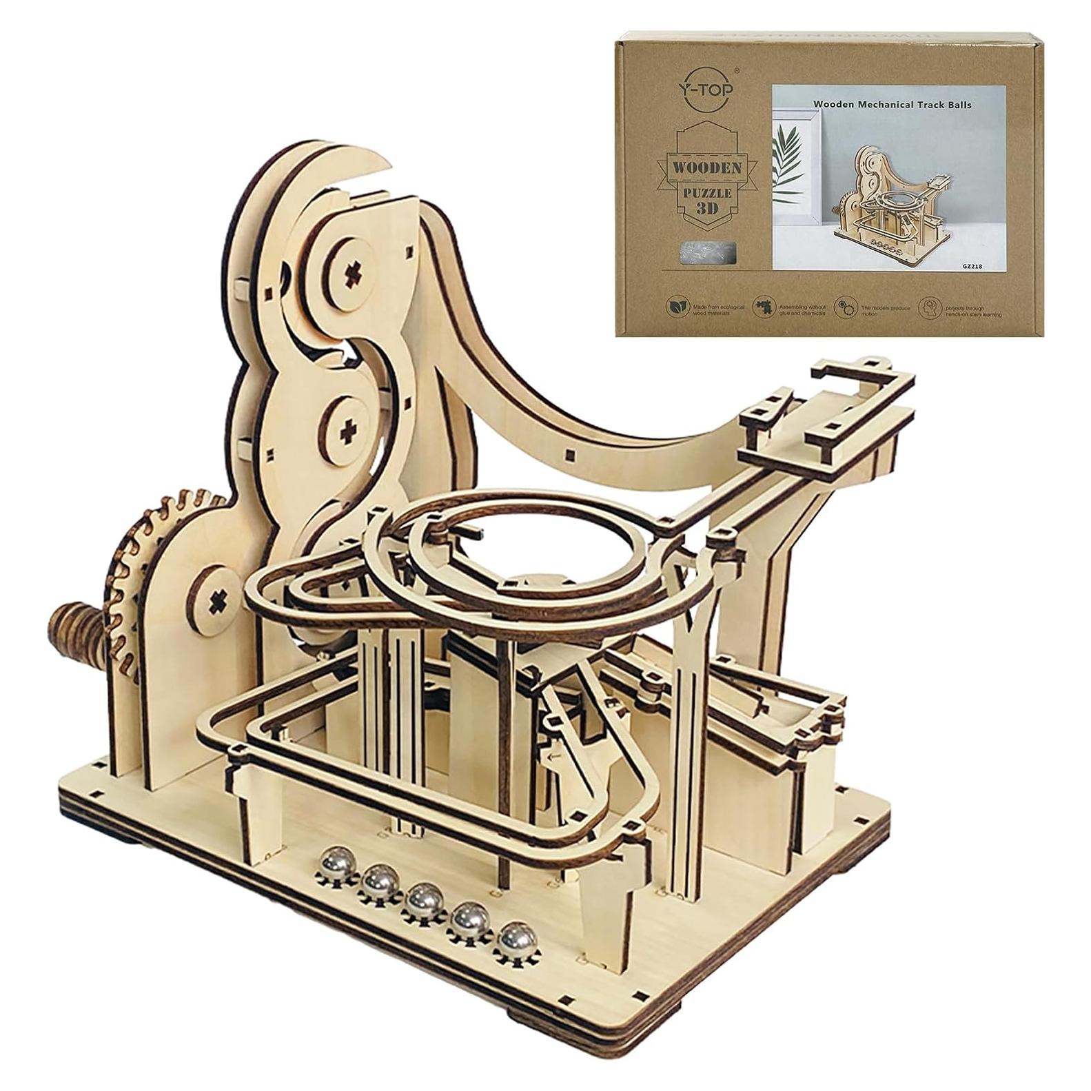 3D Wooden Puzzles for Adults, Wooden Marblr Run Model Kit, 3D Puzzle Marble Game Gifts for Puzzle Lovers(Roller Coaster Track)