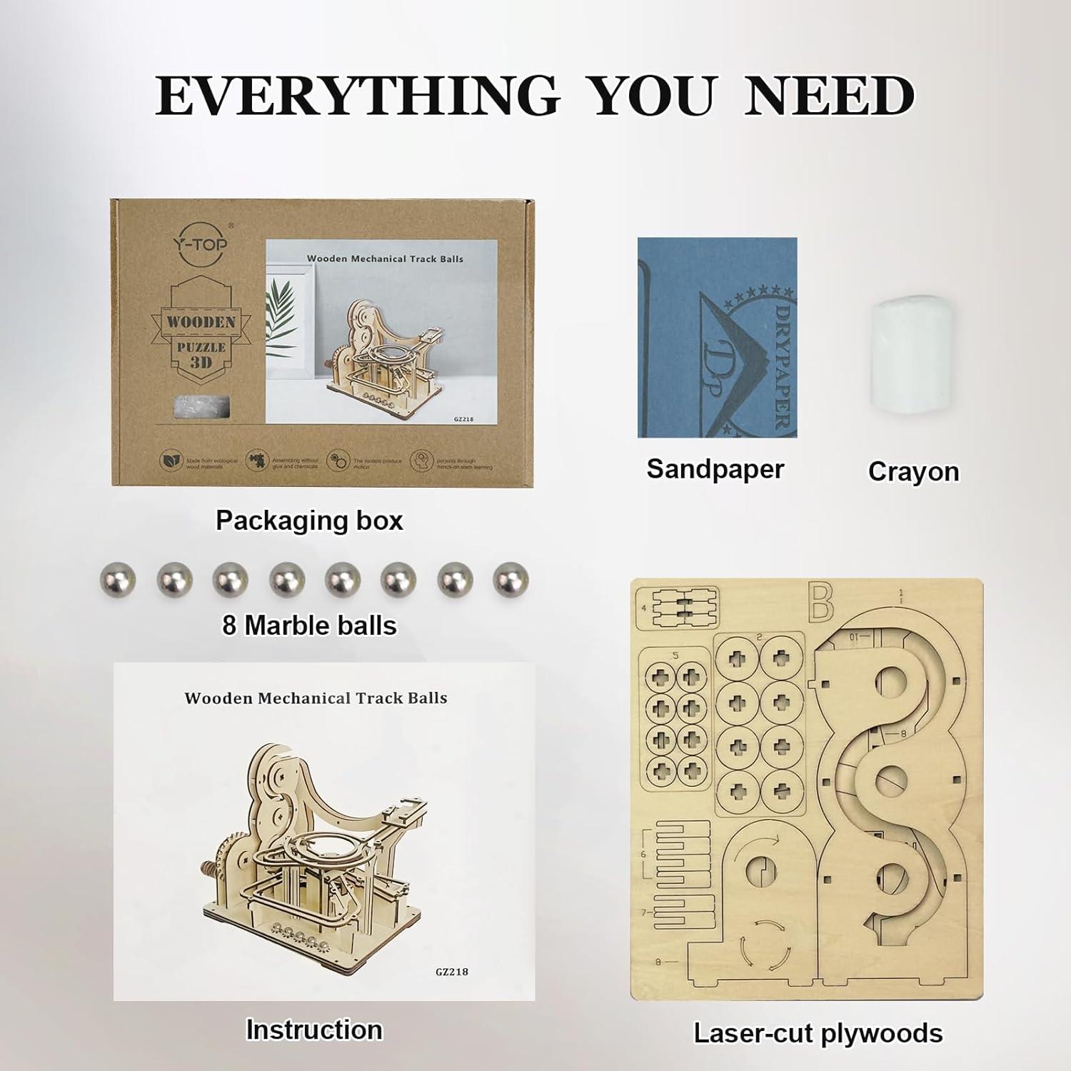 3D Wooden Puzzles for Adults, Wooden Marblr Run Model Kit, 3D Puzzle Marble Game Gifts for Puzzle Lovers(Roller Coaster Track)