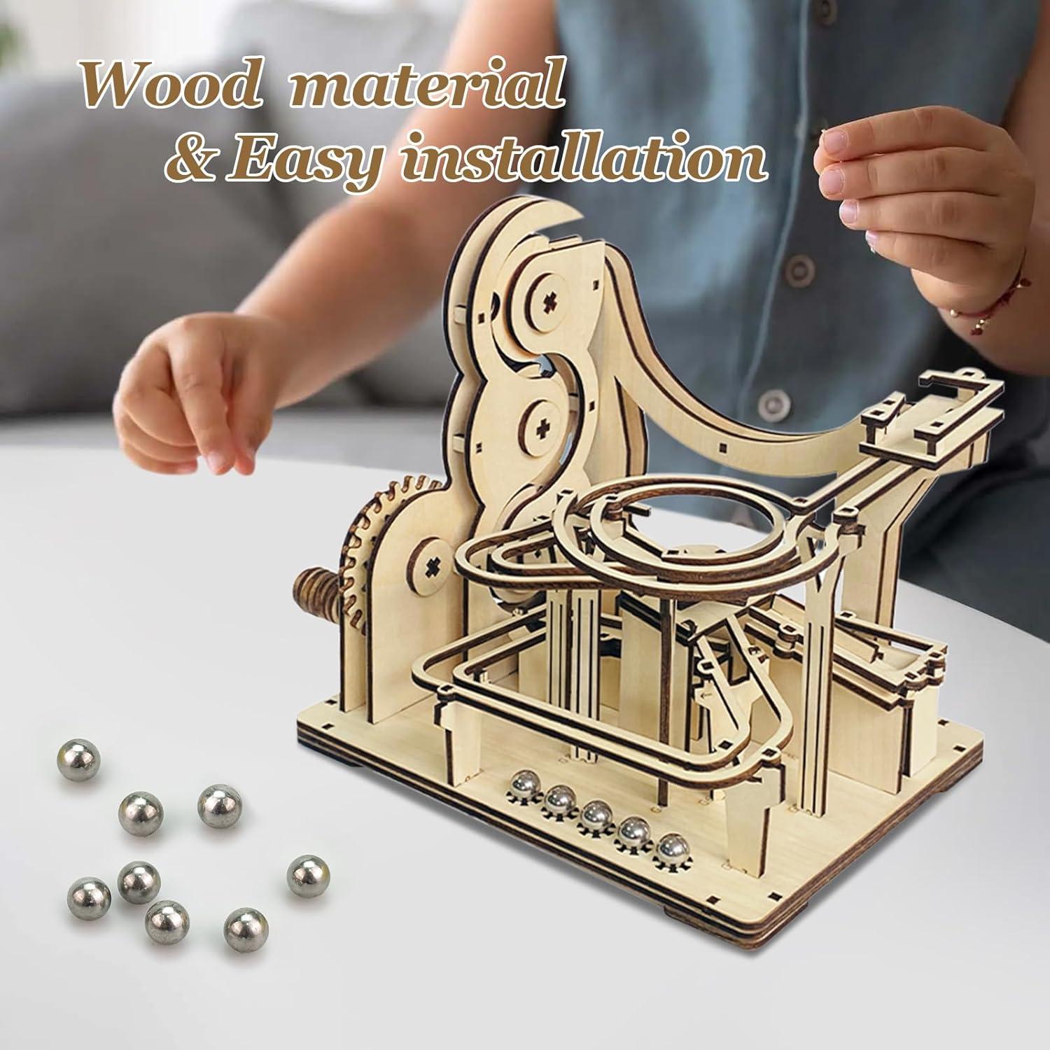 3D Wooden Puzzles for Adults, Wooden Marblr Run Model Kit, 3D Puzzle Marble Game Gifts for Puzzle Lovers(Roller Coaster Track)