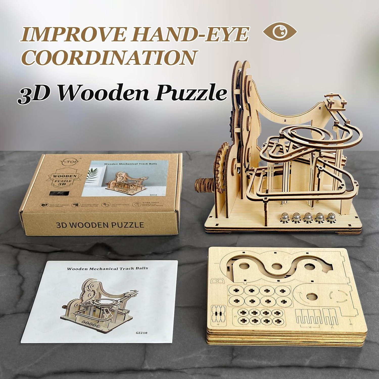 3D Wooden Puzzles for Adults, Wooden Marblr Run Model Kit, 3D Puzzle Marble Game Gifts for Puzzle Lovers(Roller Coaster Track)