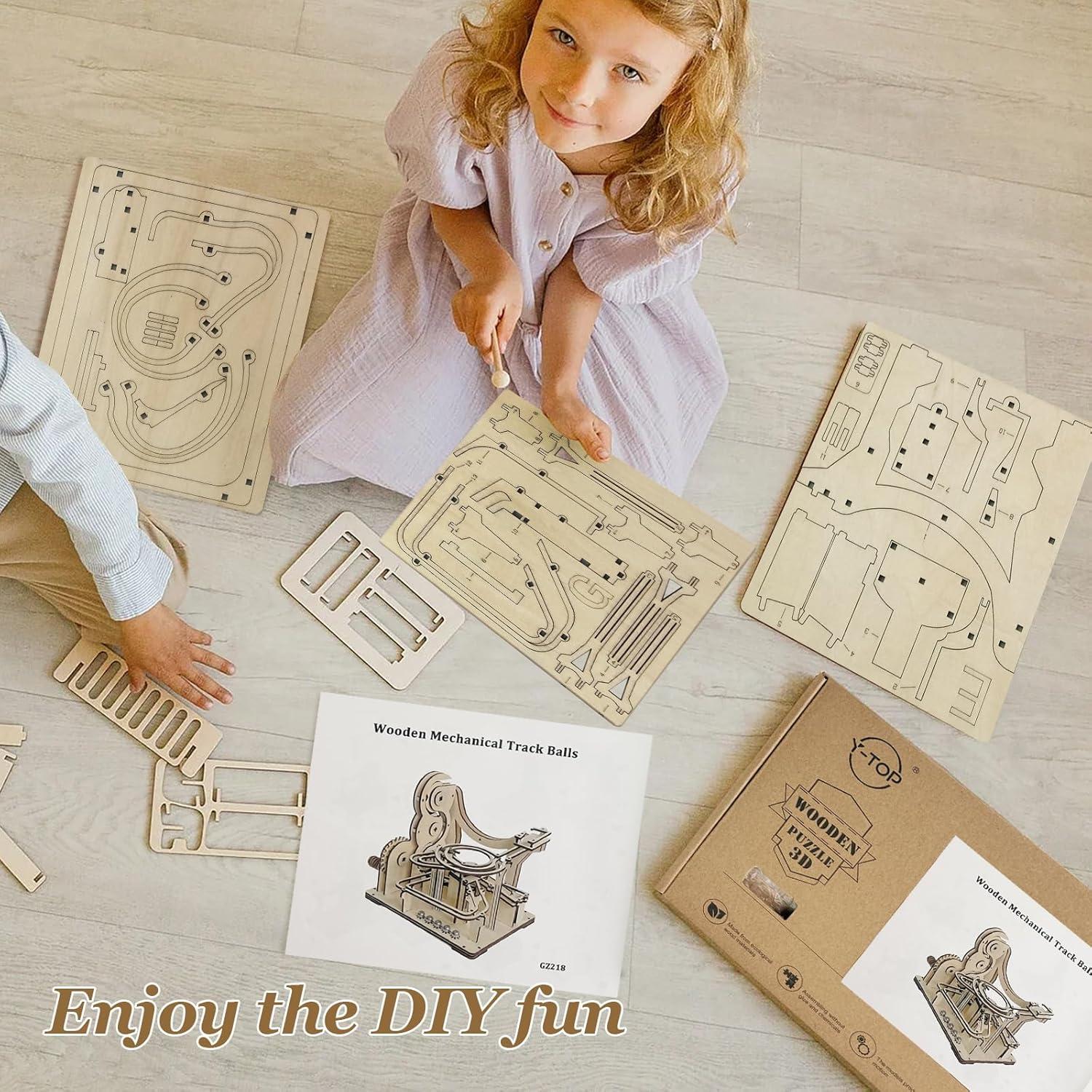 3D Wooden Puzzles for Adults, Wooden Marblr Run Model Kit, 3D Puzzle Marble Game Gifts for Puzzle Lovers(Roller Coaster Track)