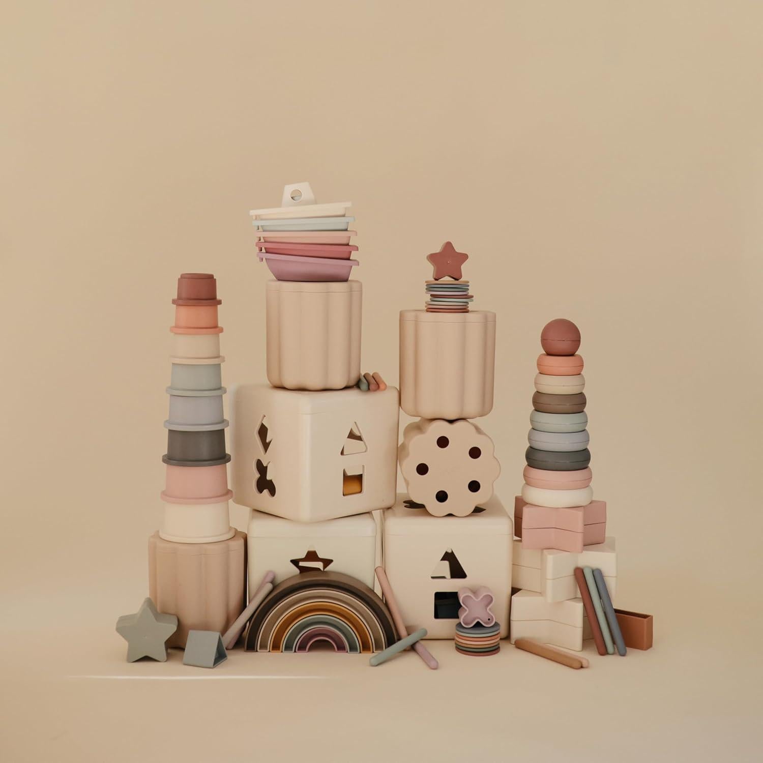 Conjunto de Clasificación de Monedas y Tubos Mushie 23 Piezas 10 Meses+