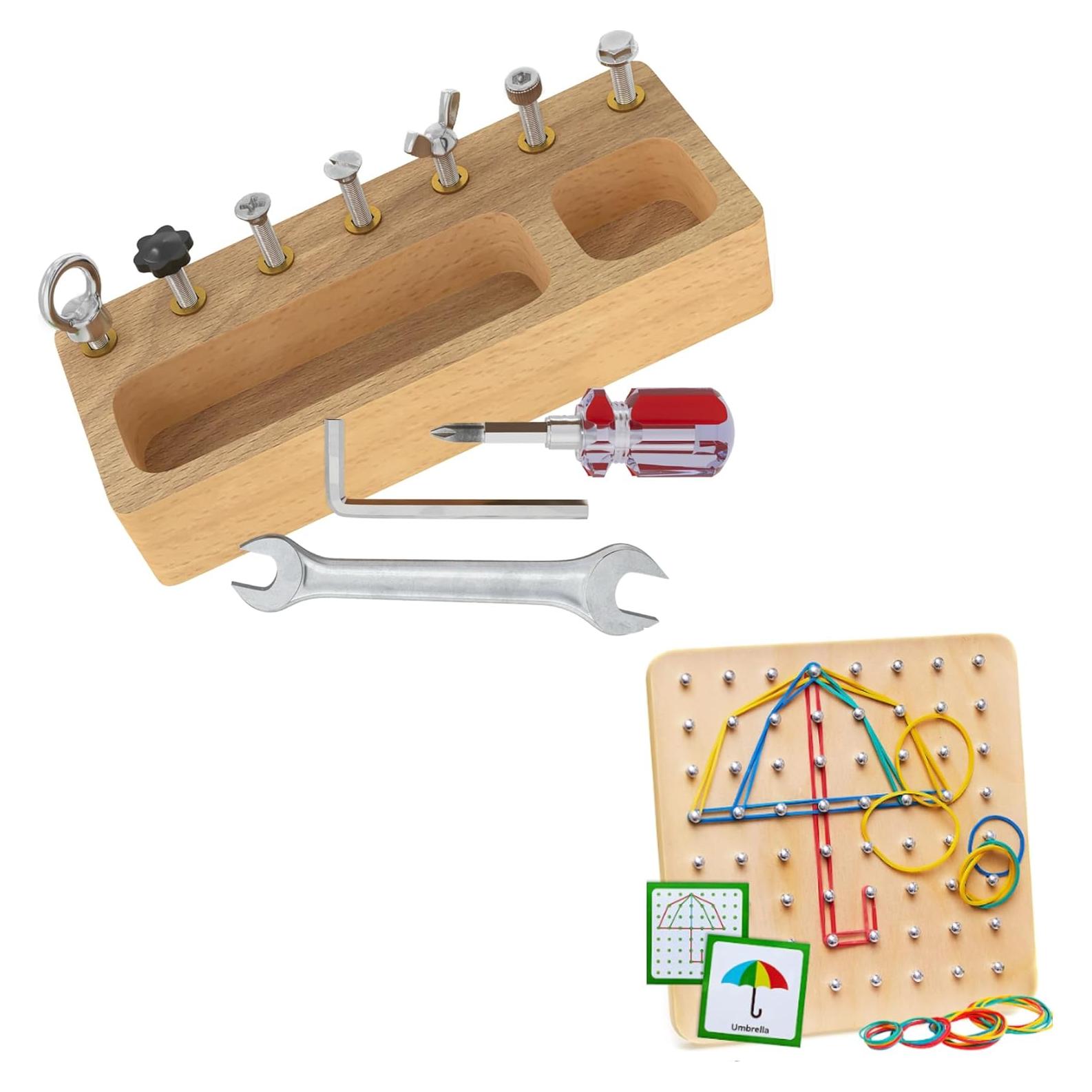 Conjunto de Juguetes Montessori Panda Brothers - Tablero de Destornillador y Geográfico