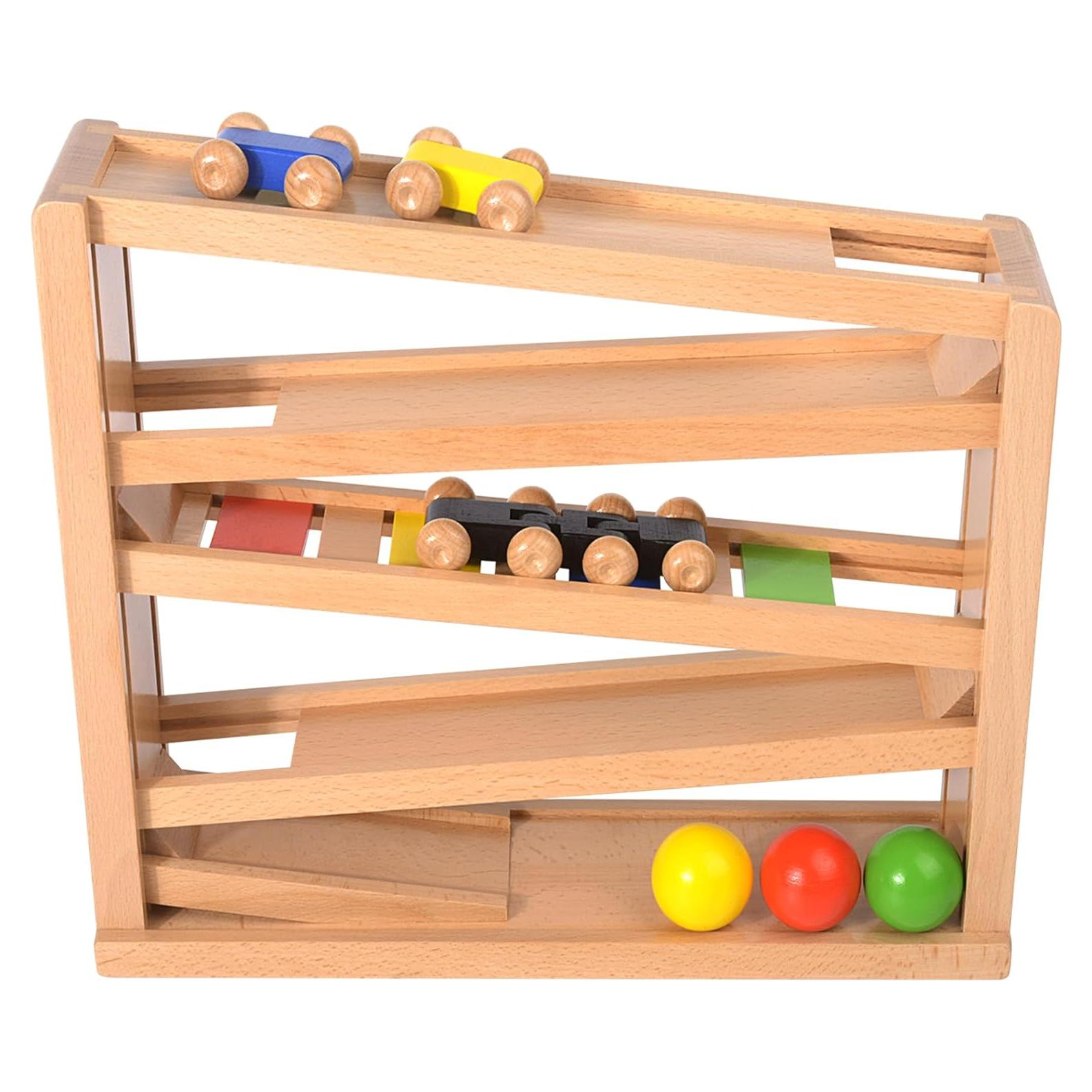 Pista de Carreras de Madera Timfuis con 3 Coches y 2 Pelotas