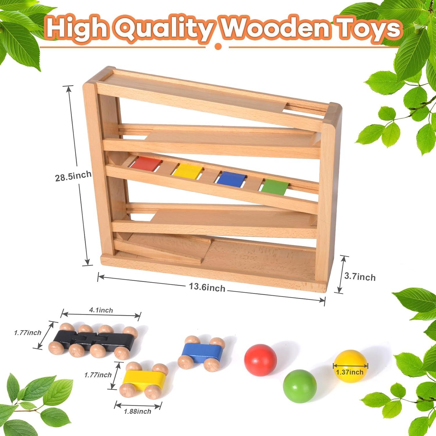 Pista de Carreras de Madera Timfuis con 3 Coches y 2 Pelotas