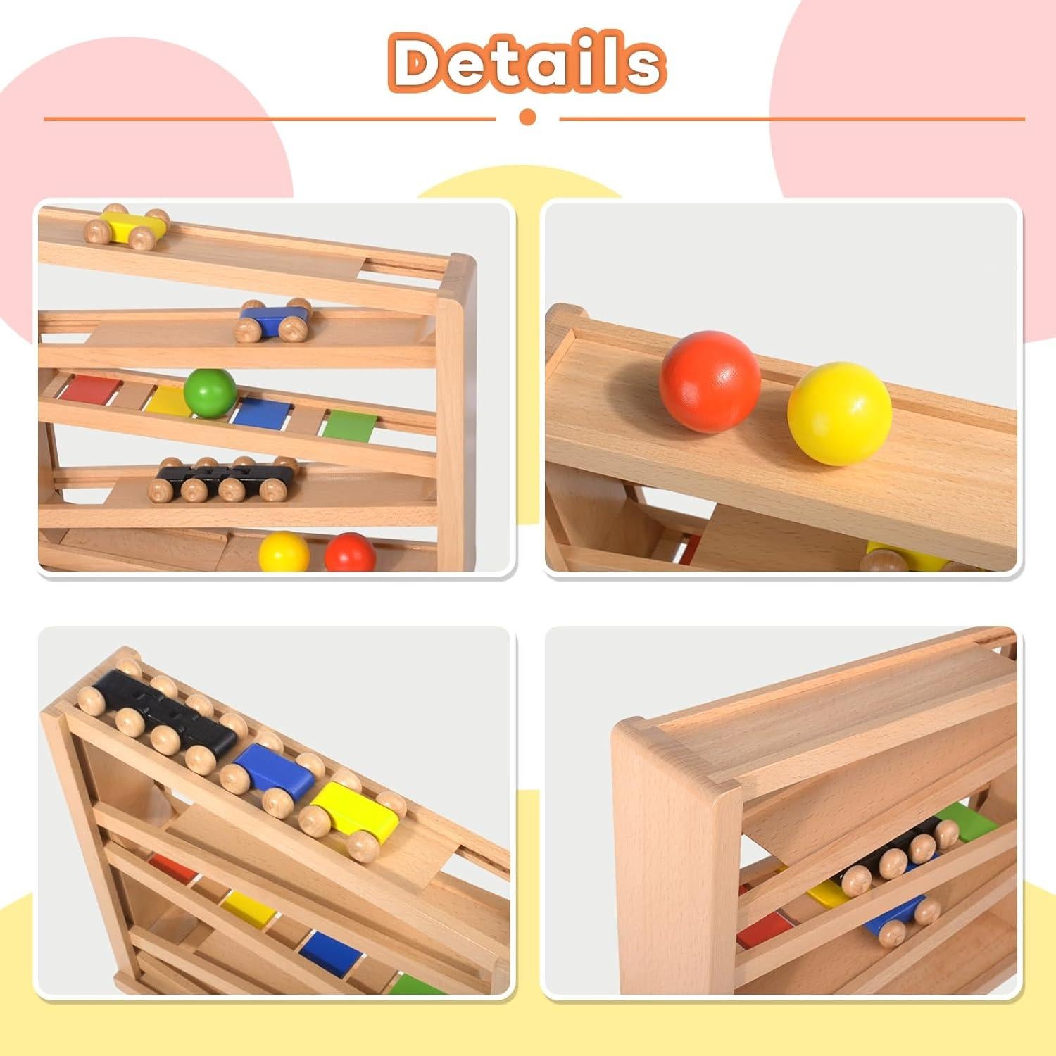 Pista de Carreras de Madera Timfuis con 3 Coches y 2 Pelotas