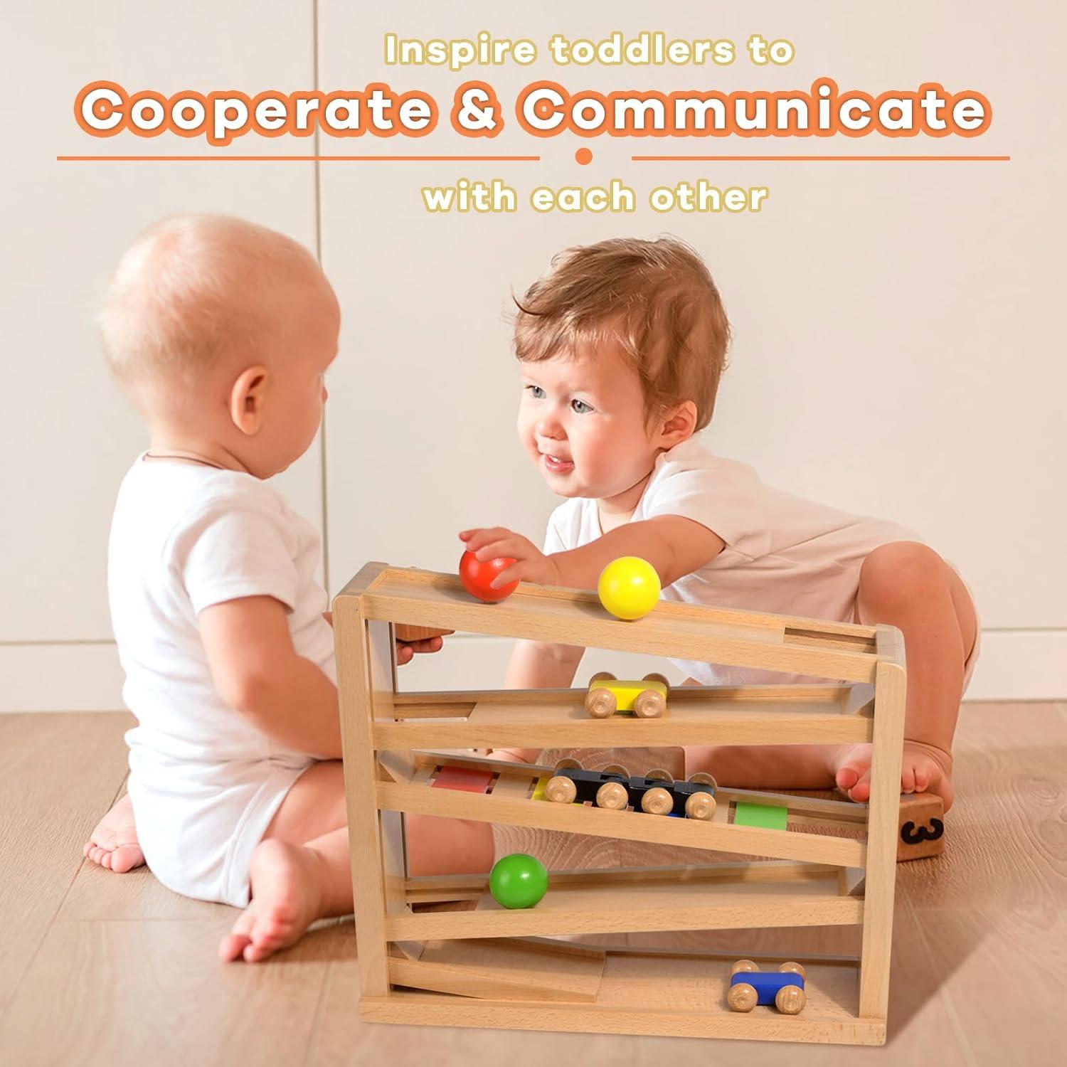 Pista de Carreras de Madera Timfuis con 3 Coches y 2 Pelotas