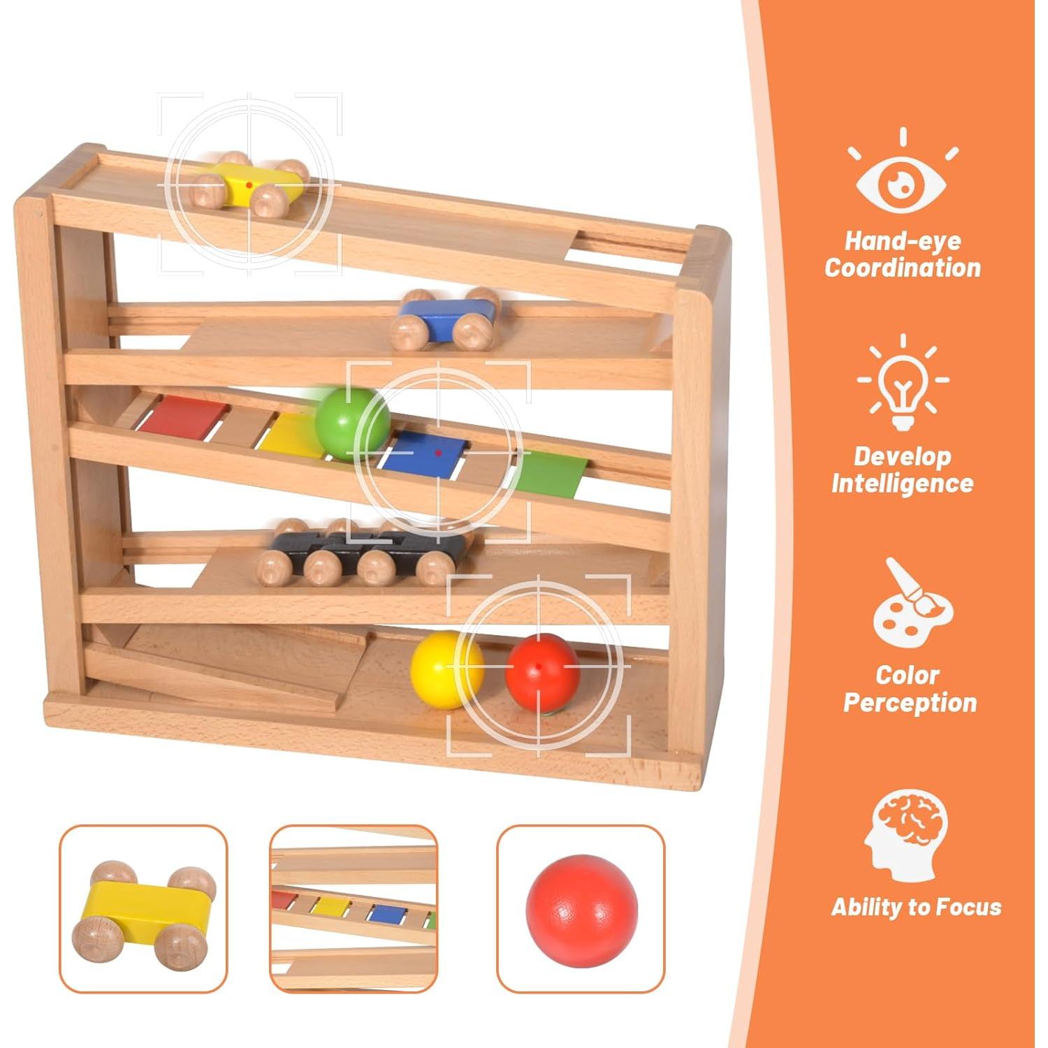 Pista de Carreras de Madera Timfuis con 3 Coches y 2 Pelotas