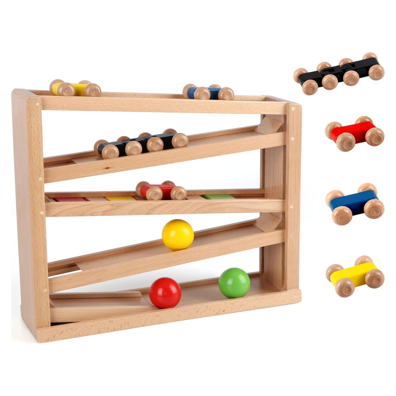 Pista de Carreras de Madera Qilay 5 Niveles con 4 Coches