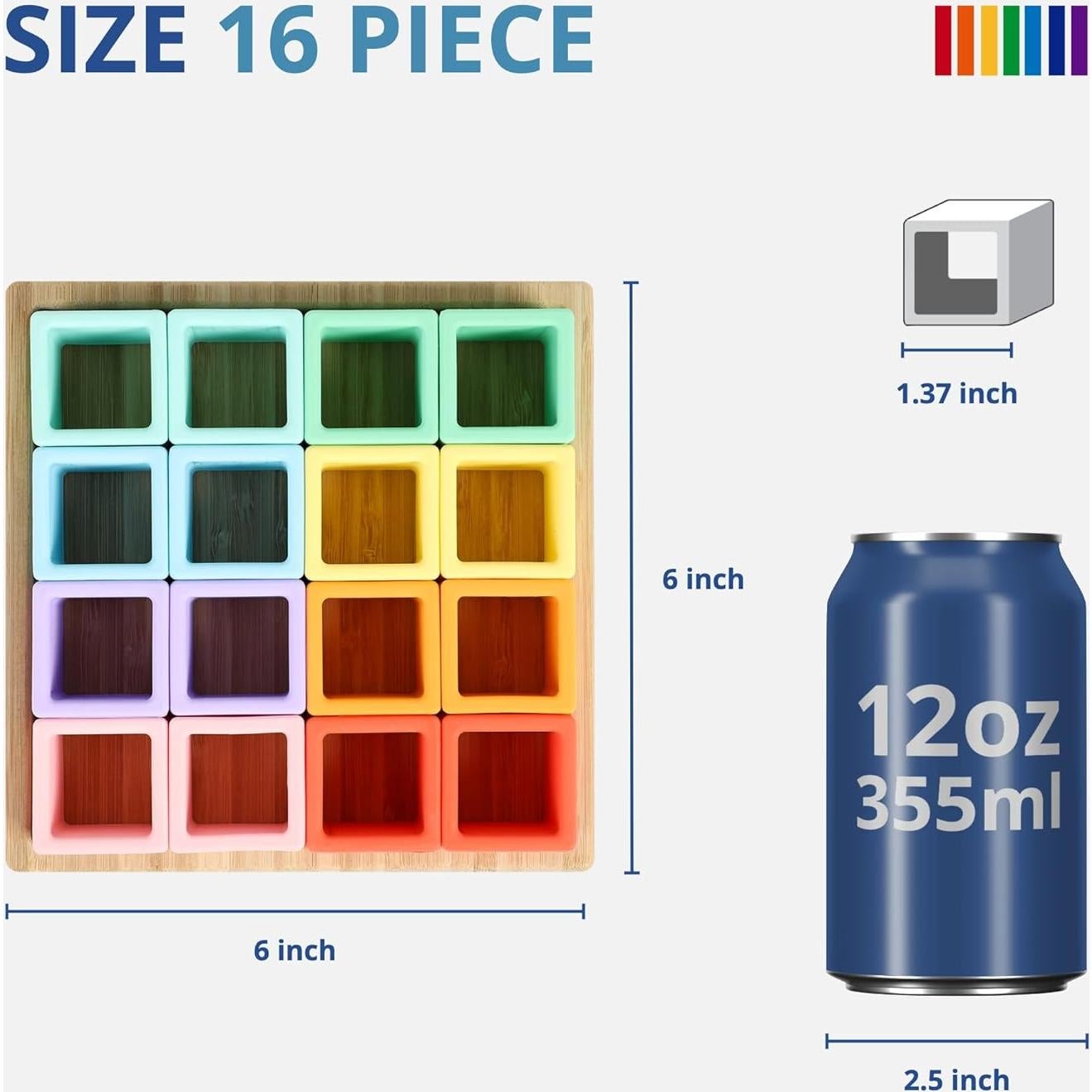 Bloques de Silicona Arcoiris Blue Ginkgo 16 Piezas Pastel